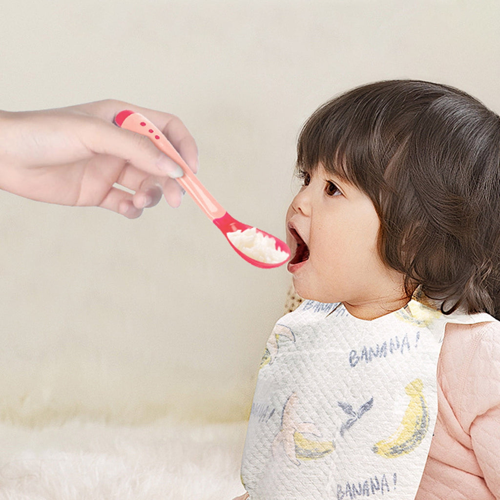 2pcs Baby Temperature Sensing Tableware Plastic Material Suitable for Feeding Easy to Use and Clean Ergonomic Handle