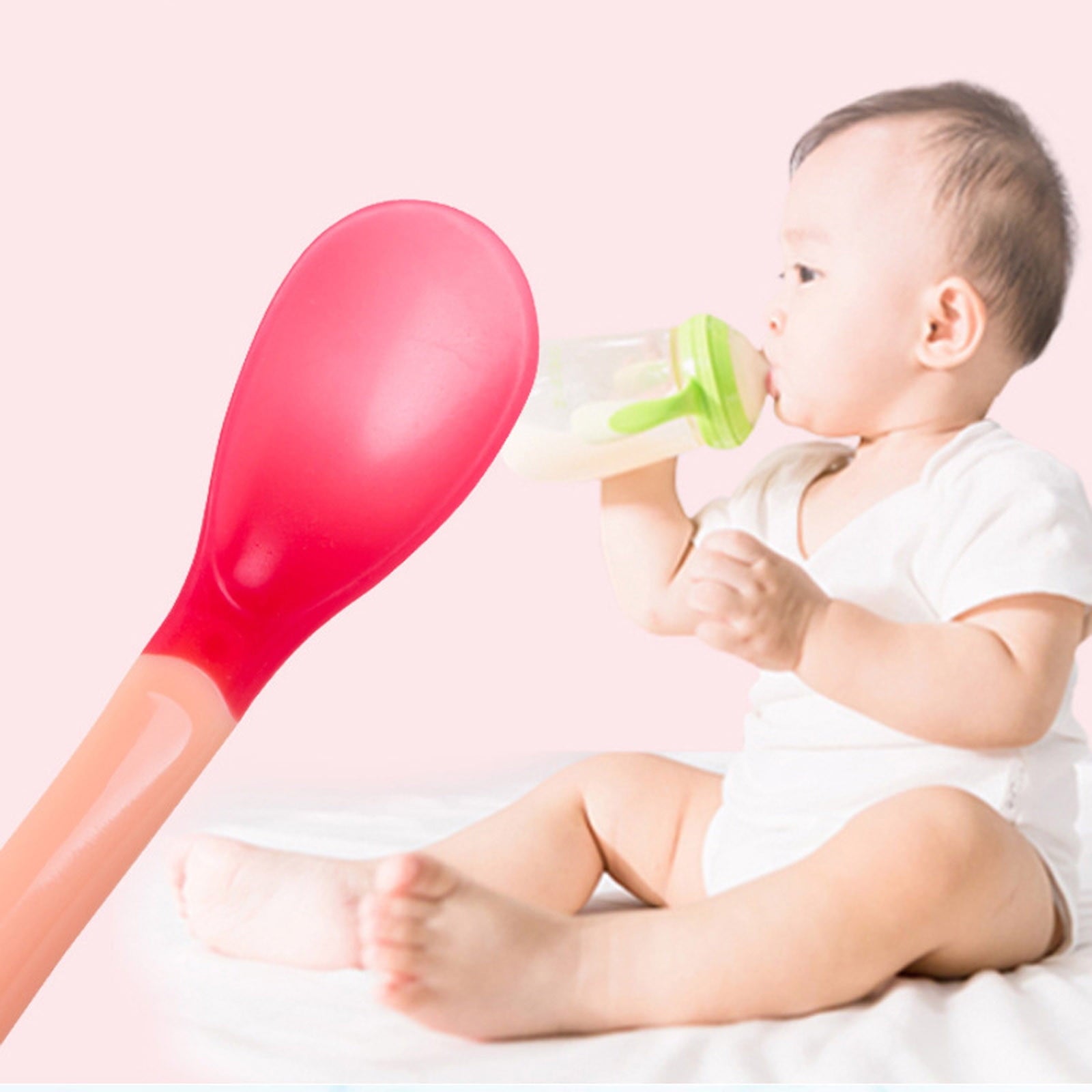 2pcs Baby Temperature Sensing Tableware Plastic Material Suitable for Feeding Easy to Use and Clean Ergonomic Handle