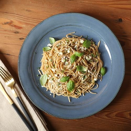 12 Piece (Service for 4) Townscape Plates and Bowls Reactive Glaze Embossed Round Dishes Terracotta Ceramic Dinnerware Set - Dark Green