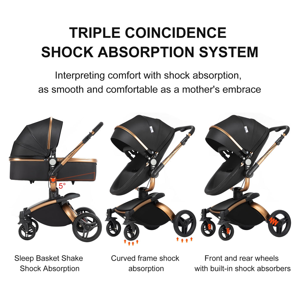 2 in 1 Convertible Baby Stroller ,Reversible Travel Stroller with Foldable Carriage,  Removable Bassinet Pram for Newborns,Infant,Unisex,BLACK