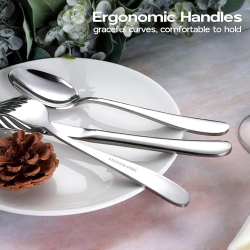 65 Piece Heavy Duty Silverware Set with Serving Pieces, Stainless Steel Cutlery Flatware Set for 12