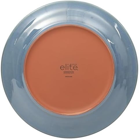 12 Piece (Service for 4) Townscape Plates and Bowls Reactive Glaze Embossed Round Dishes Terracotta Ceramic Dinnerware Set - Dark Green