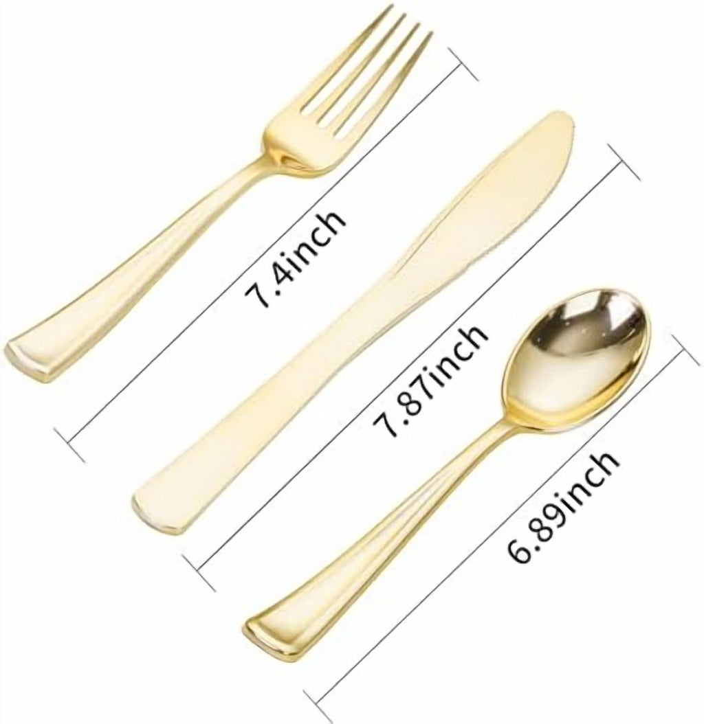 180Pcs Gold Plastic Silverware,Luxury Gold Plastic Cutlery,Heavy duty Golden Disposable Flatware, Utensils Set Disposable Include 60Gold Forks,60Gold Spoons,60Plastic Knives for Party,Wedding