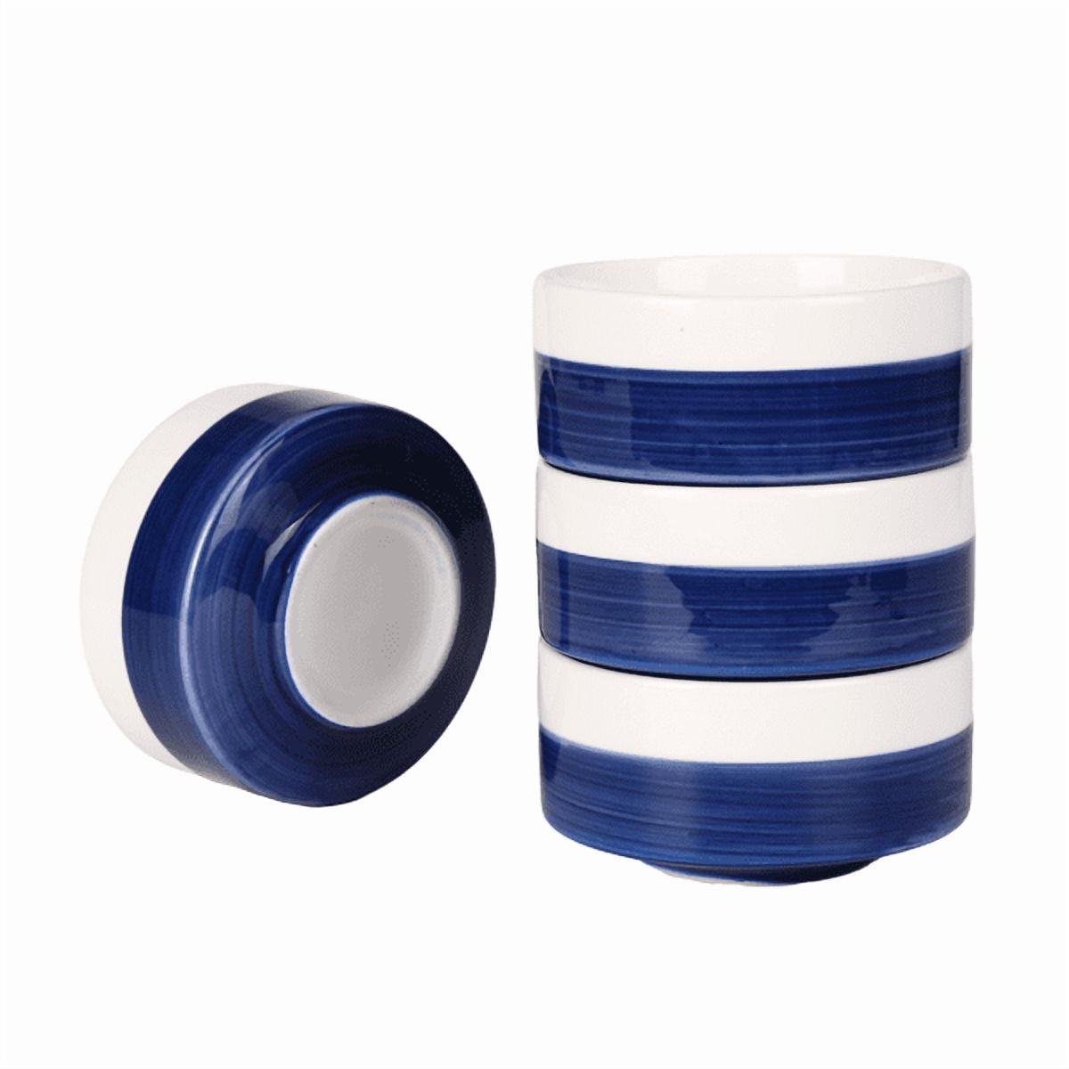 10 OZ WhiteBule Ceramic Bowls Set of 4 -  Cereal Bowl,Soup Bowls for Kitchen, Ramen Bowl, Microwave Safe for Oatmeal, Fruit,Salad and Rice Bowl - Dishwasher & Microwave Safe,White blue