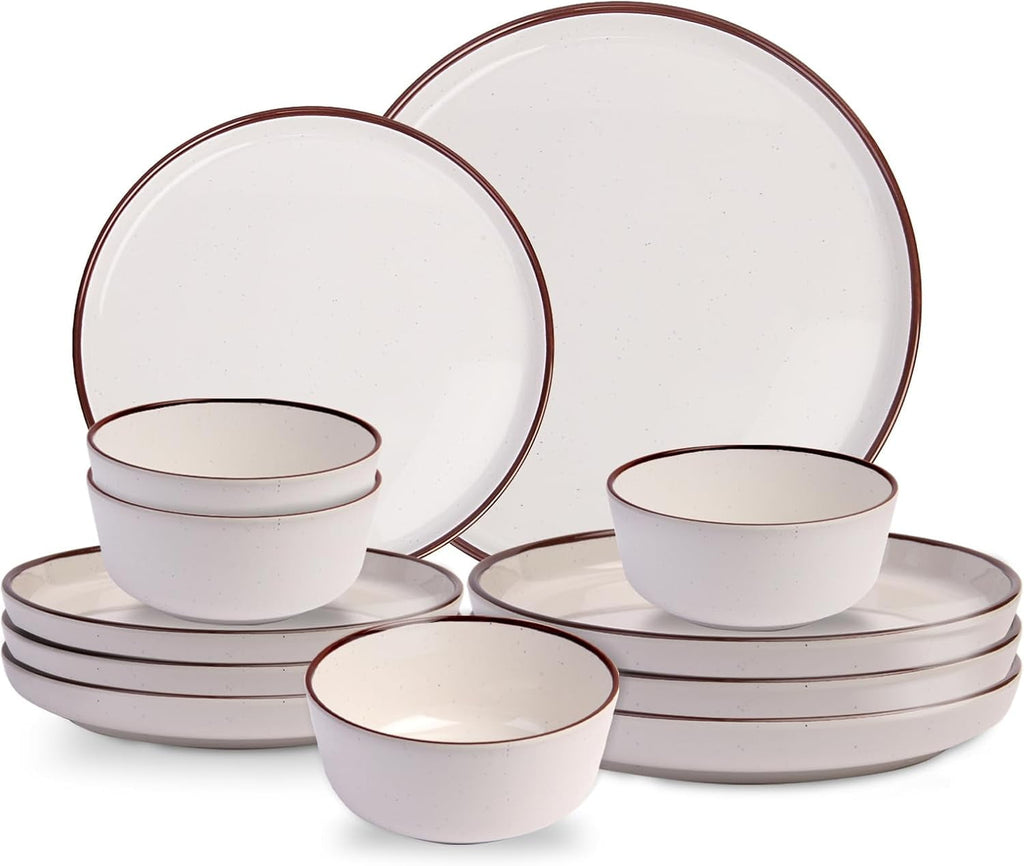12-Piece Melamine Dinnerware Sets – Unbreakable Plates & Bowls Sets for Outdoor, Camping, Picnic, Party – Durable Dishware Sets, Lightweight & Shatterproof (White)