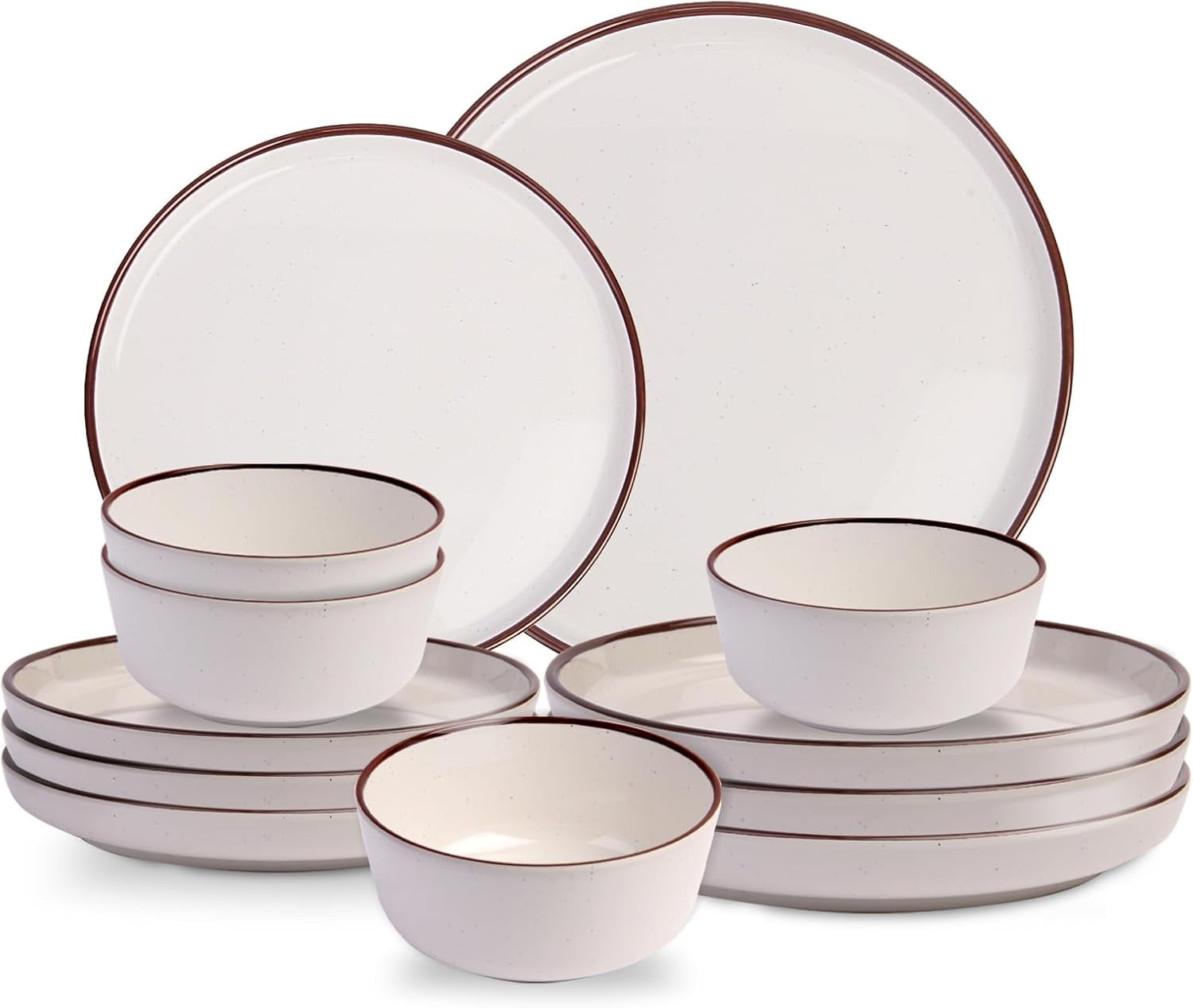 12-Piece Melamine Dinnerware Sets – Unbreakable Plates & Bowls Sets for Outdoor, Camping, Picnic, Party – Durable Dishware Sets, Lightweight & Shatterproof (White)