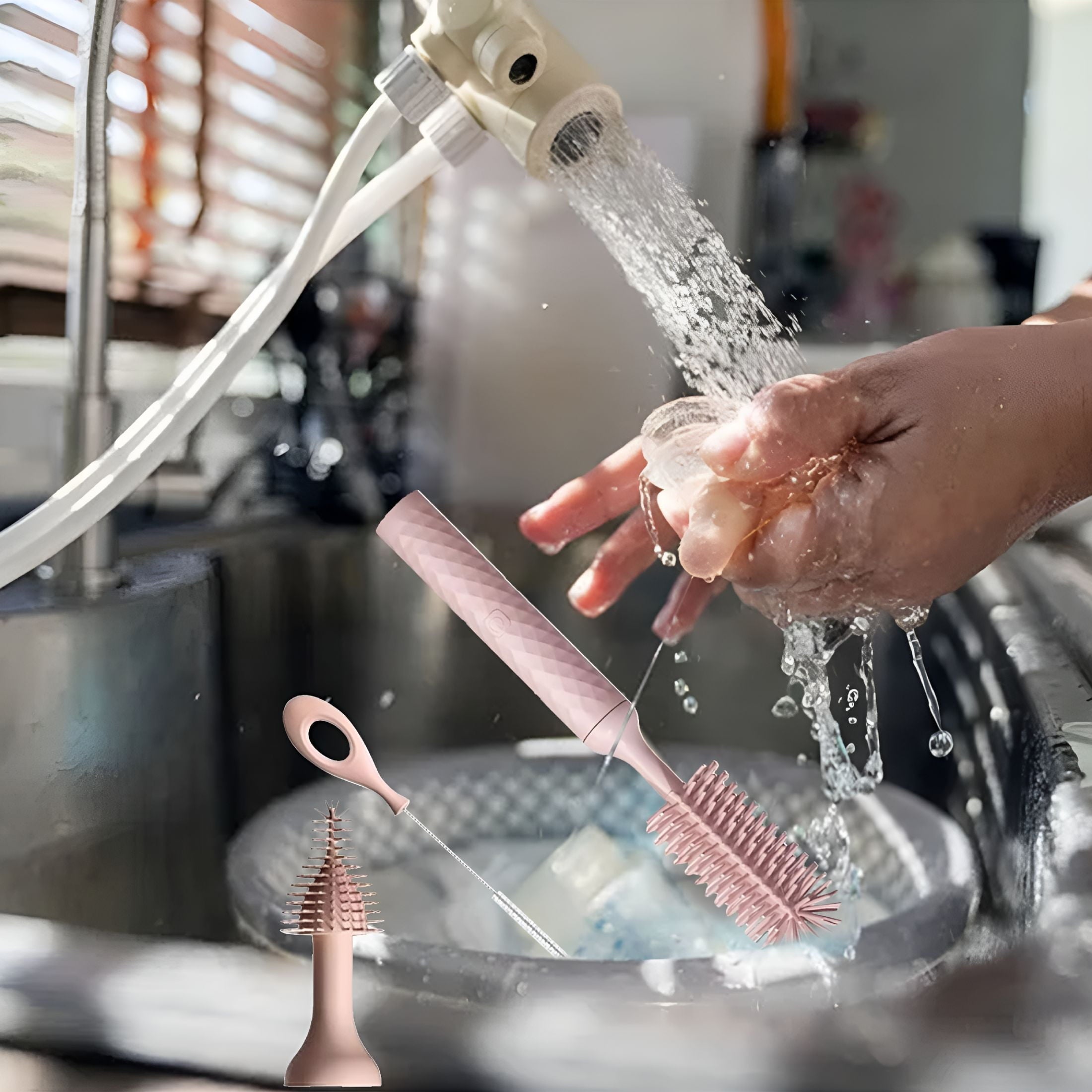 ACDANC Baby Bottle Brush Baby Bottle Cleaning Brush Set Rechargeable 360° Silicone Baby Bottle And Nipple Brush Cleaner Shower Mop Foam Glass Stainless Steel Scrub Holder Brush Cleaning Mat