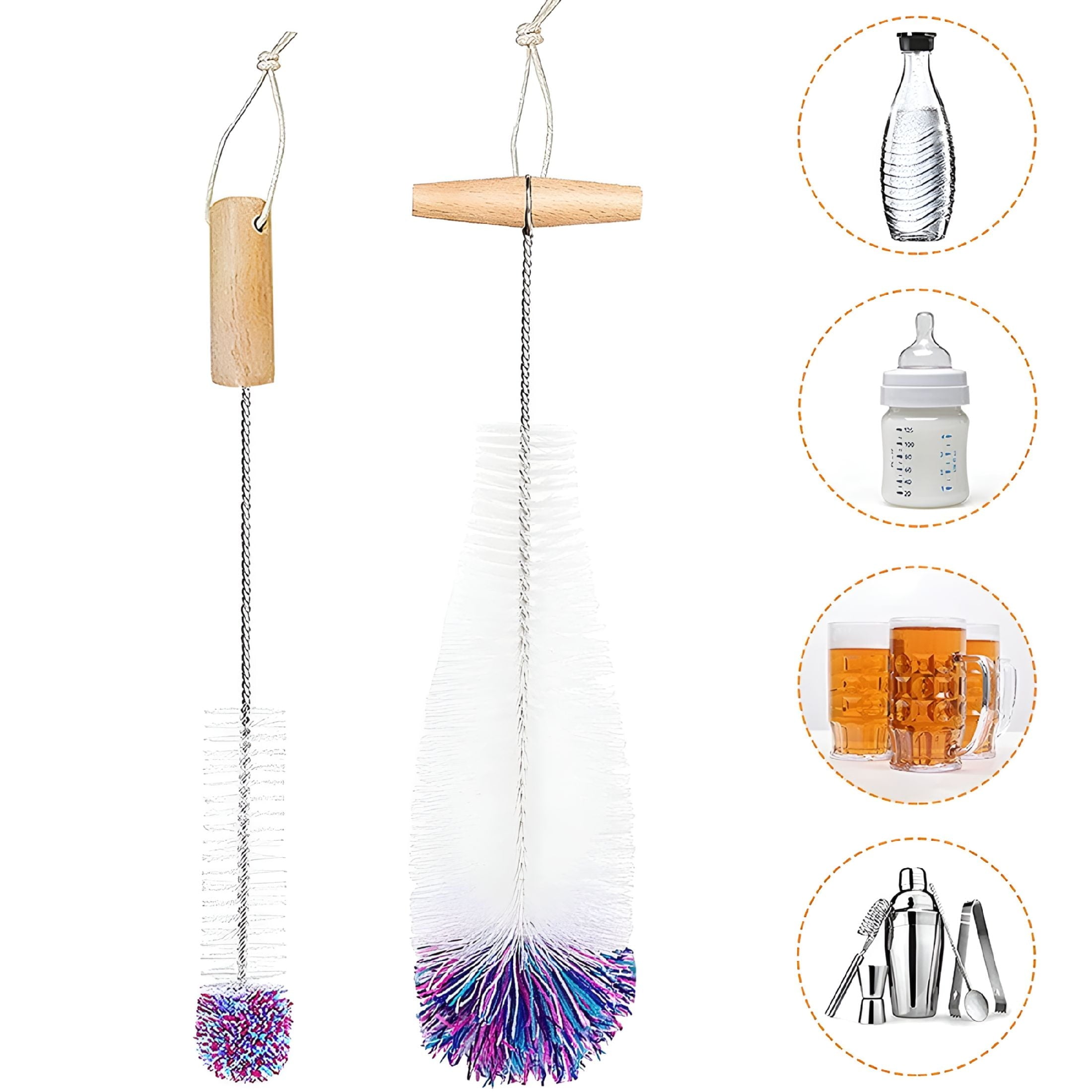 ACDANC 2PCS Bottle Brush, Gentle Scratch-Free Bottle Cleaning Brush Long Handle Deep Clean Bottle Cleaner Brush Kit For Baby Bottle