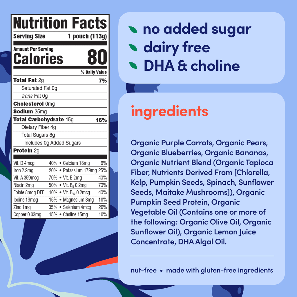 (12 pack) Cerebelly Organic Stage 2 Baby Food, Purple Carrot Blueberry Banana Smoothie, 4 oz, Pouch