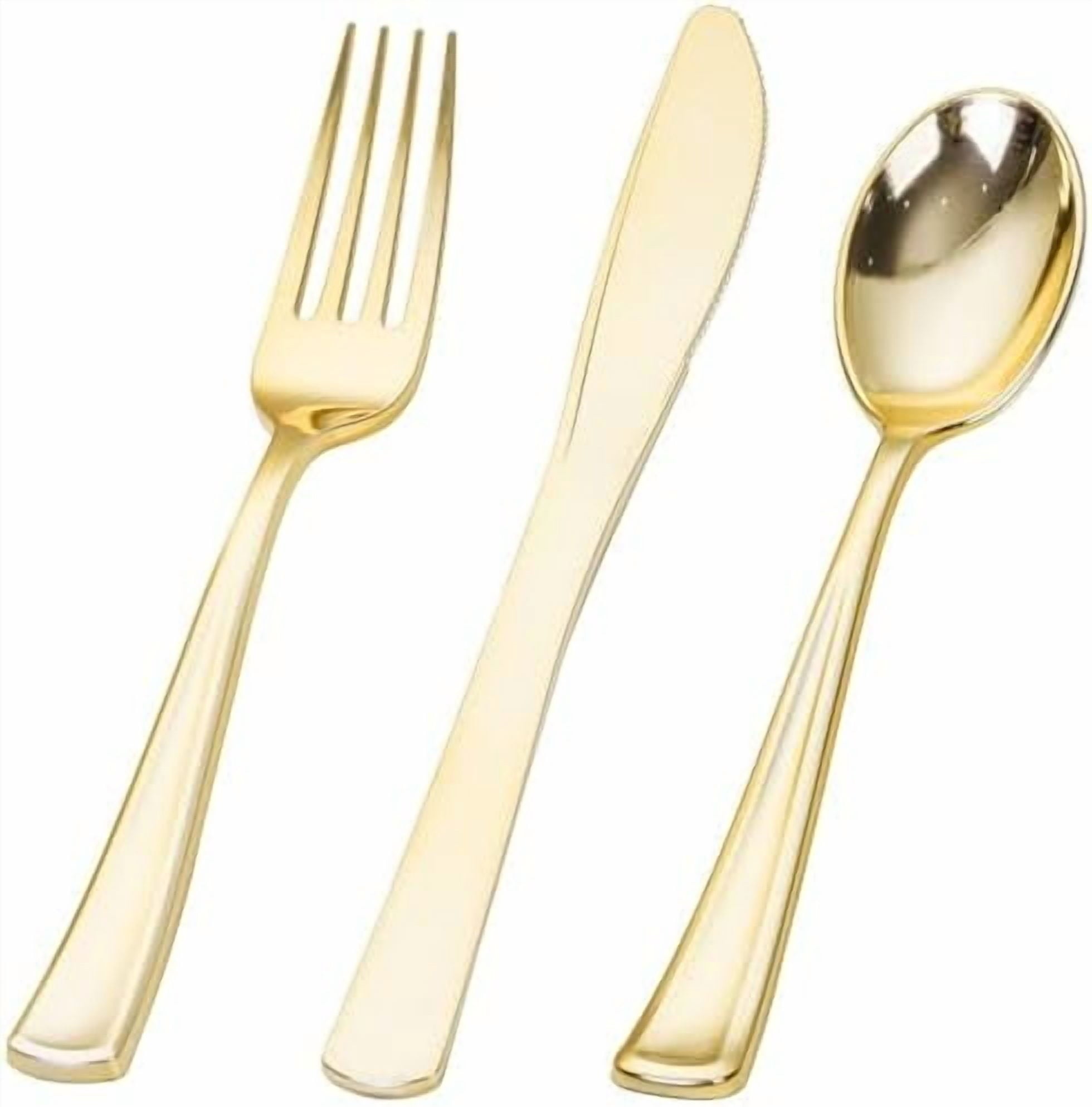 180Pcs Gold Plastic Silverware,Luxury Gold Plastic Cutlery,Heavy duty Golden Disposable Flatware, Utensils Set Disposable Include 60Gold Forks,60Gold Spoons,60Plastic Knives for Party,Wedding