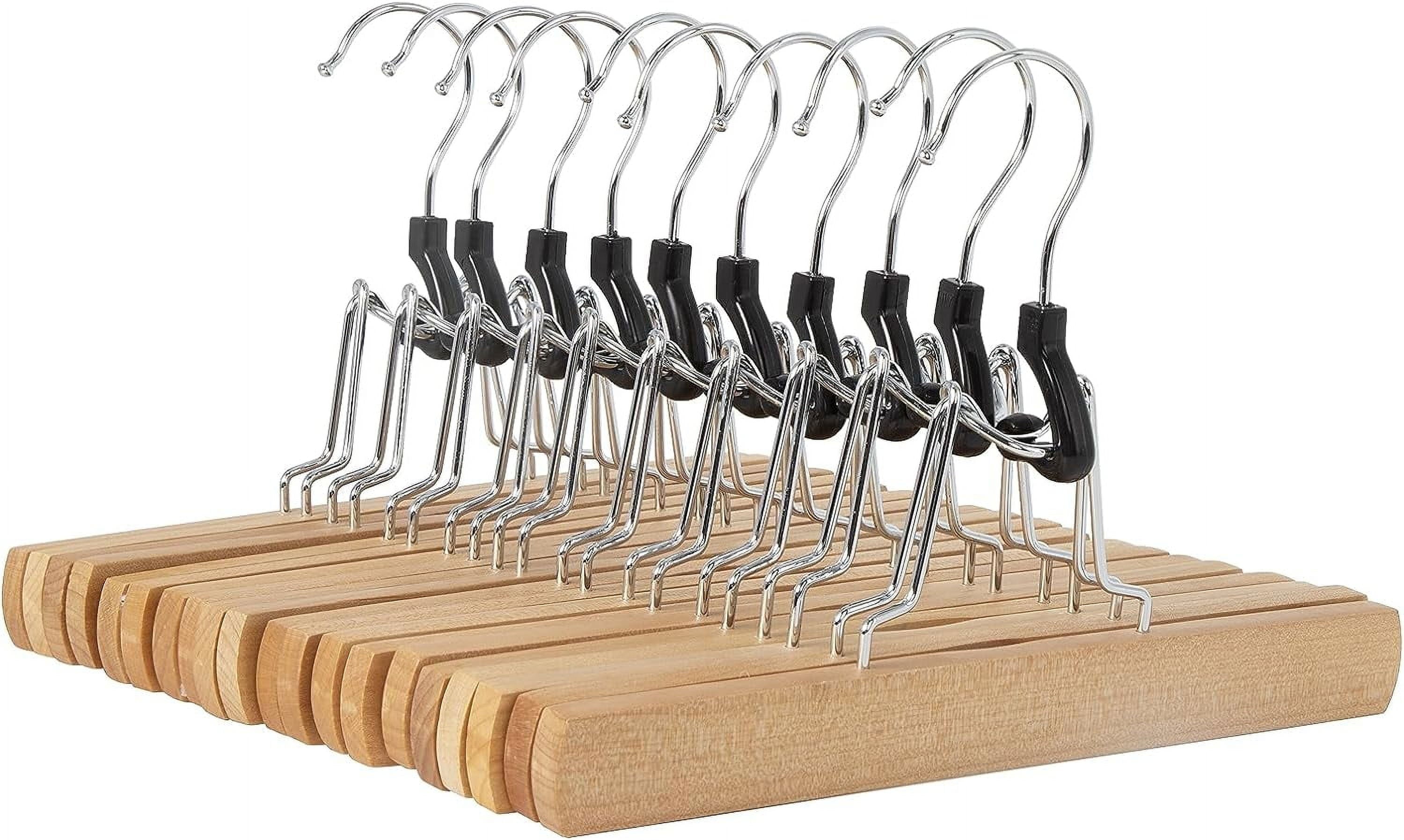 10-Pack Natural Wooden Pants Hangers, Basics Sturdy Trousers Hangers for Closet, Durable Wooden Hangers for Home Closet Storage