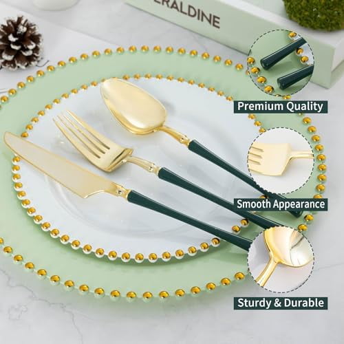 150pcs Gold Plastic Silverware, High End Disposable Cutlery with Pink Handle Include 50 Forks, 50 Spoons, 50 Knives, Perfect for Birthdays, Parties, Weddings, and More
