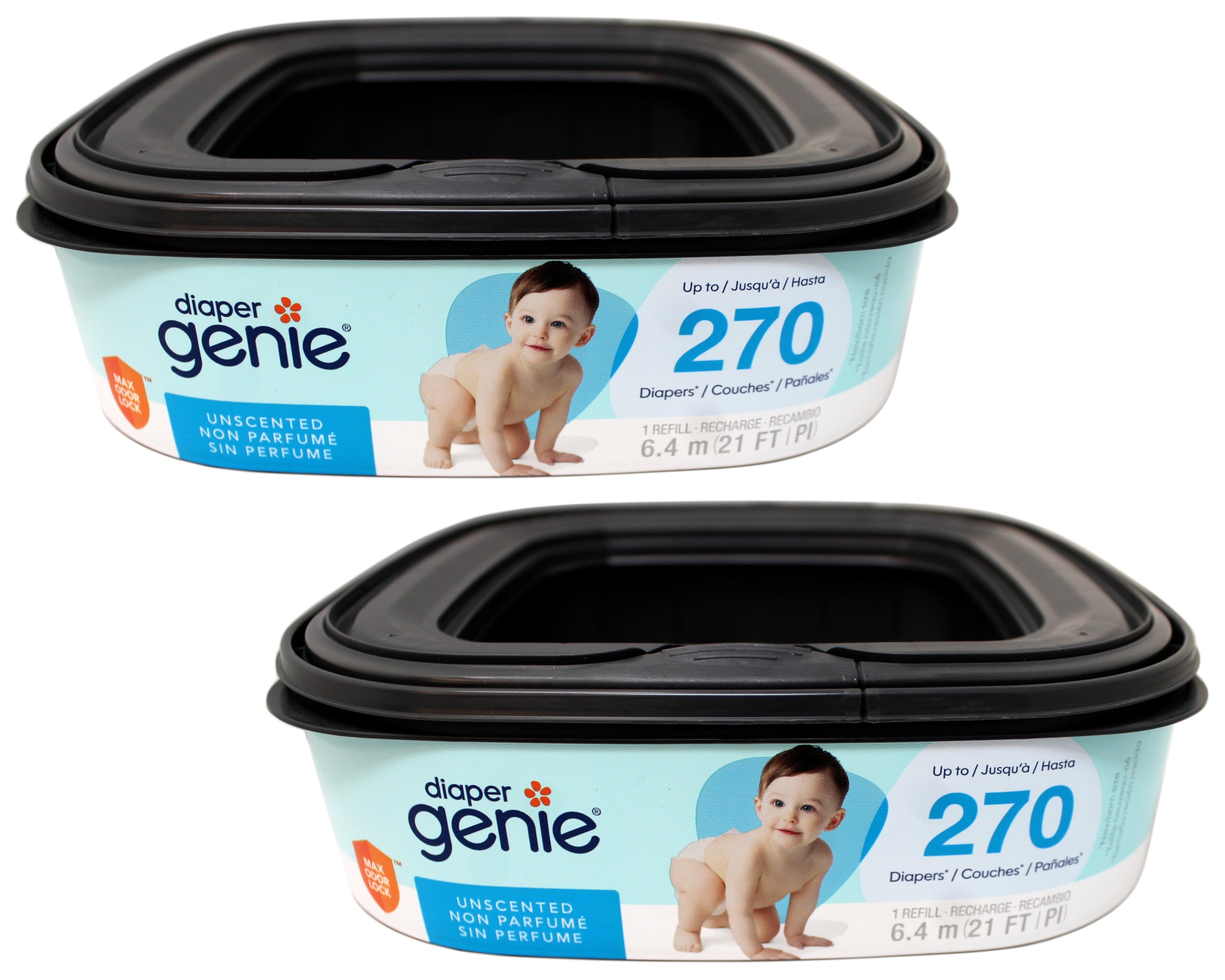 2 Pack - Diaper Genie Square Refill, can Hold up to 270 Newborn-Sized Diapers, Max Hold, Unscented