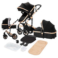 2 in 1 Baby Stroller Portable Infant Stroller with Storage Bag,Cup Holder, for Newborn/Child/Toddler,Unisex,BLACK&GOLD