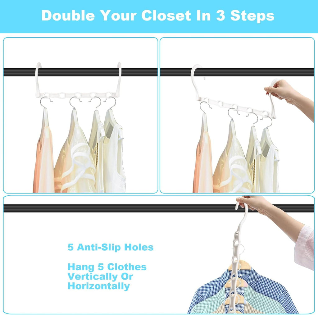 10 PCS Space Saving Hangers, 5-Hole Magic Hangers - Sturdy Plastic Hanger, Closet Organizers for Clothes Storage, College Dorm Essentials