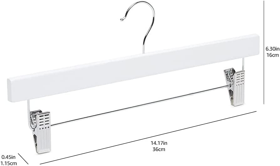 10-Pack Basics White Wooden Pants & Skirt Hangers with Clips, Durable Closet Organizer for Clothes, Pants & Skirts