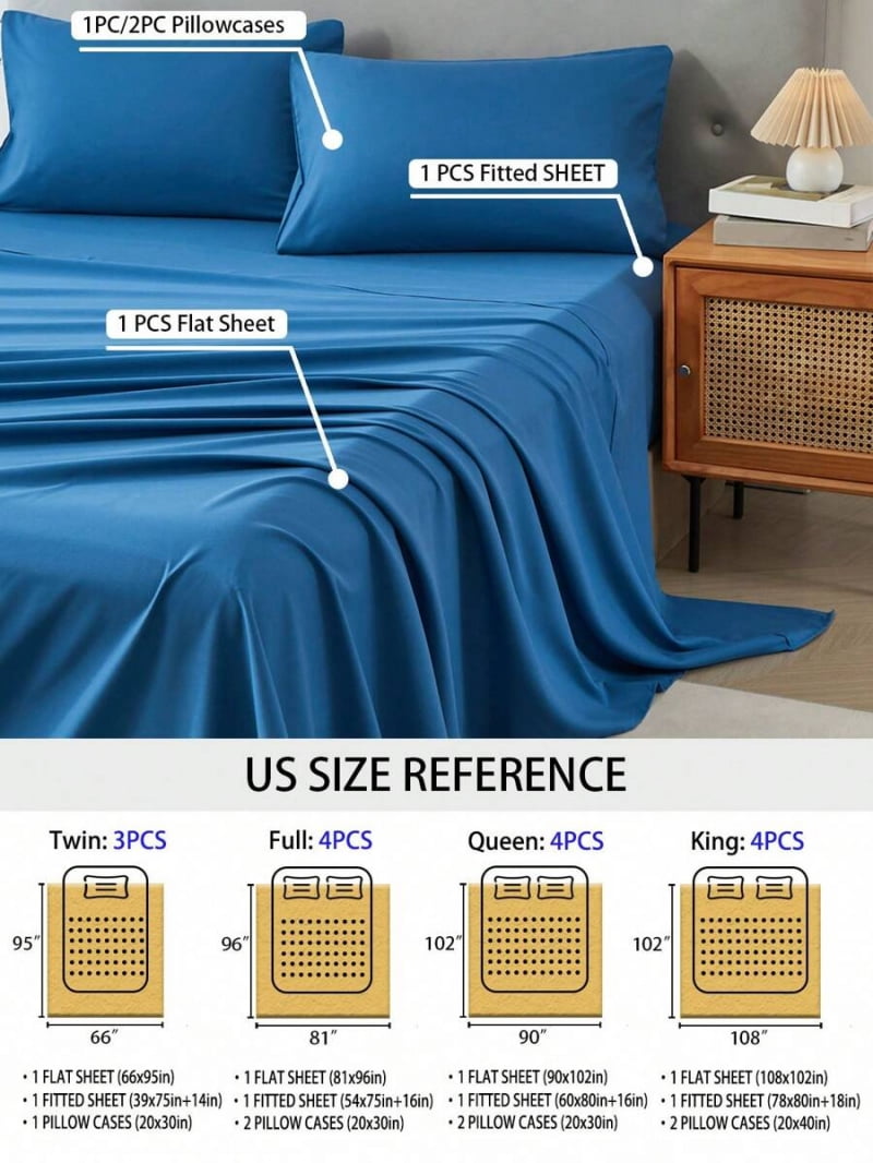 3/4 Piece Home Bed Sheet Set, Soft, Comfortable And Breathable Bedding Set, Hotel Luxury Home Summer Bedding Sheets Twin, 1 Or 2 Pillowcases, 1 Flat Sheet And 1 Fitted Sheet,Room Decor, Ideal Gift.
