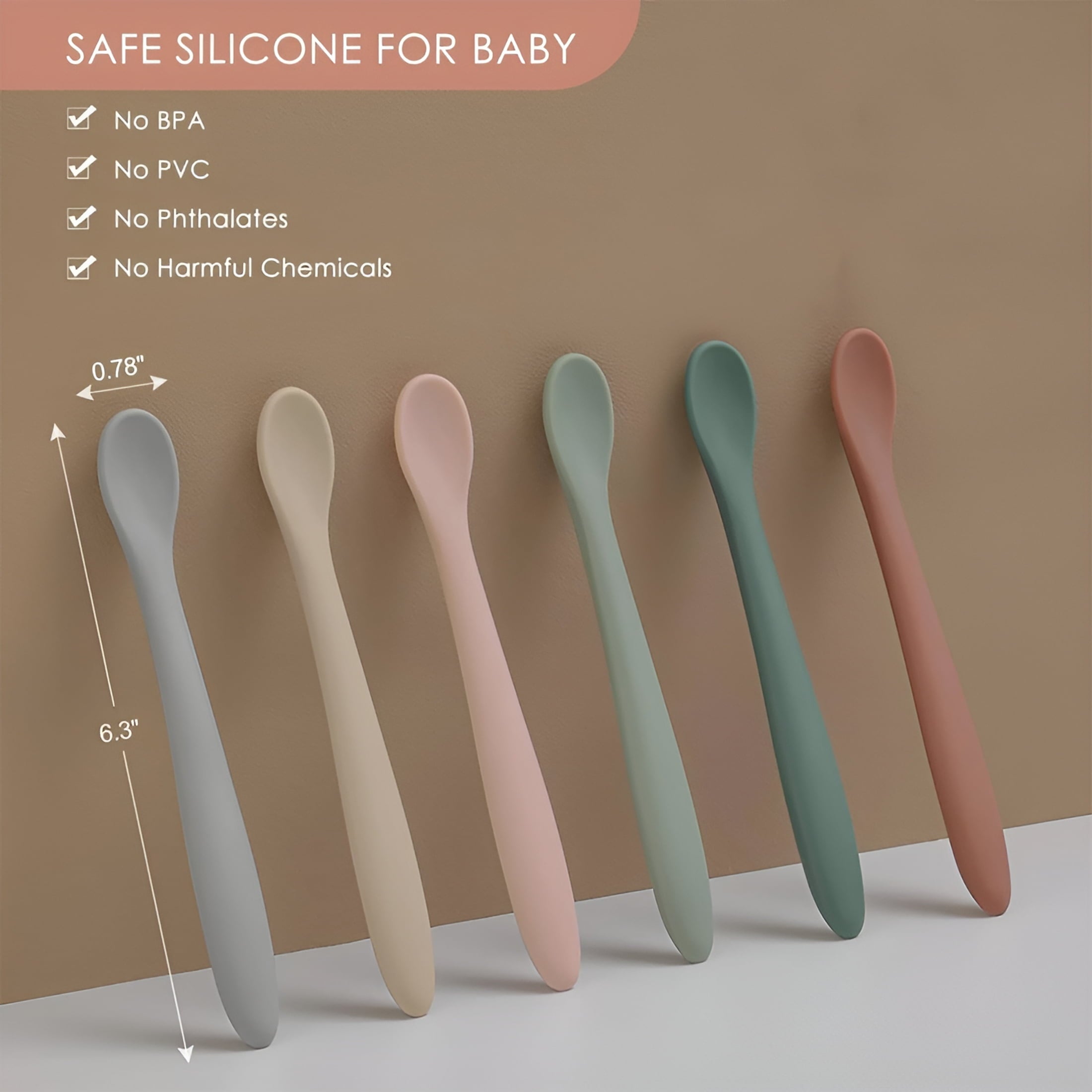 ACDANC 6Pcs 6.3Inch Silicone Feeding Spoons for First Stage Baby and Infant, Soft-Tip Easy on Gums | Training Spoon | Baby Utensils Feeding Supplies, Dishwasher & Boil-Proof