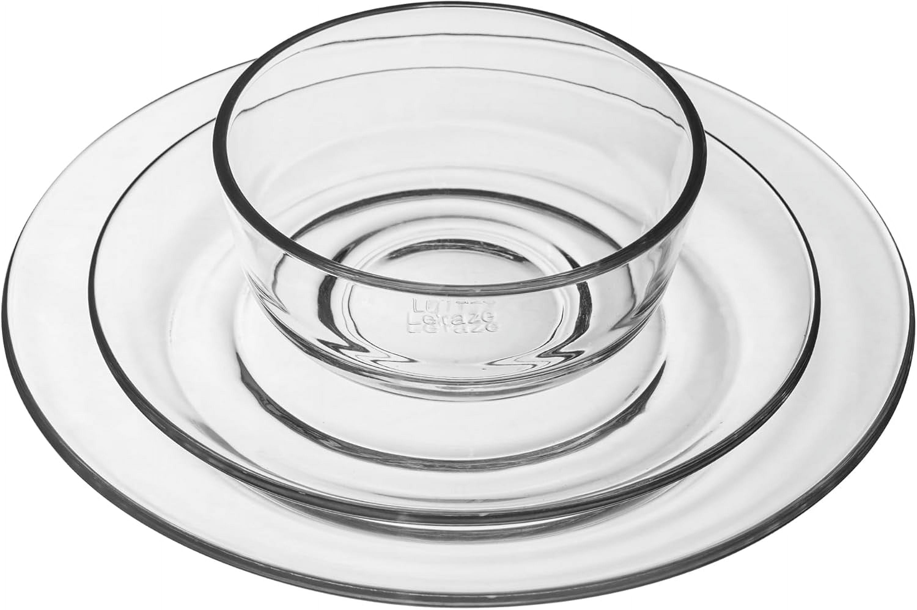 12pc Glass Dinnerware Set - Sleek Round Clear Glass Plate and Bowl Sets - Dishwasher Safe, Bread & Butter Dinner, Dessert, Salad Plates & Serving Cereal Soup Bowls Dishes for Kitchen Dining & Parties