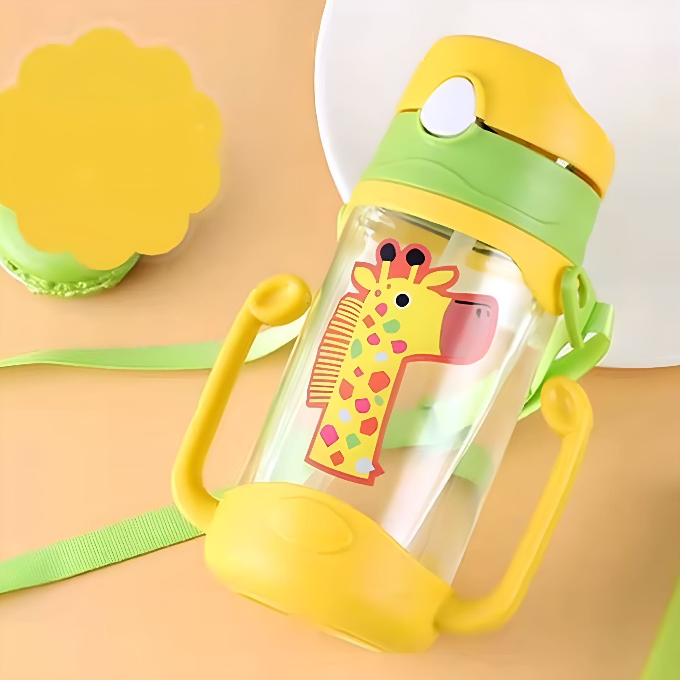 ACDANC 400Ml Cup Water Bottle for Baby Leak Proof Cup with Handle Sippy Cup for Toddlers Cartoon Portable Baby Leak Proof Straw Sippy Cup Bottles Yellow