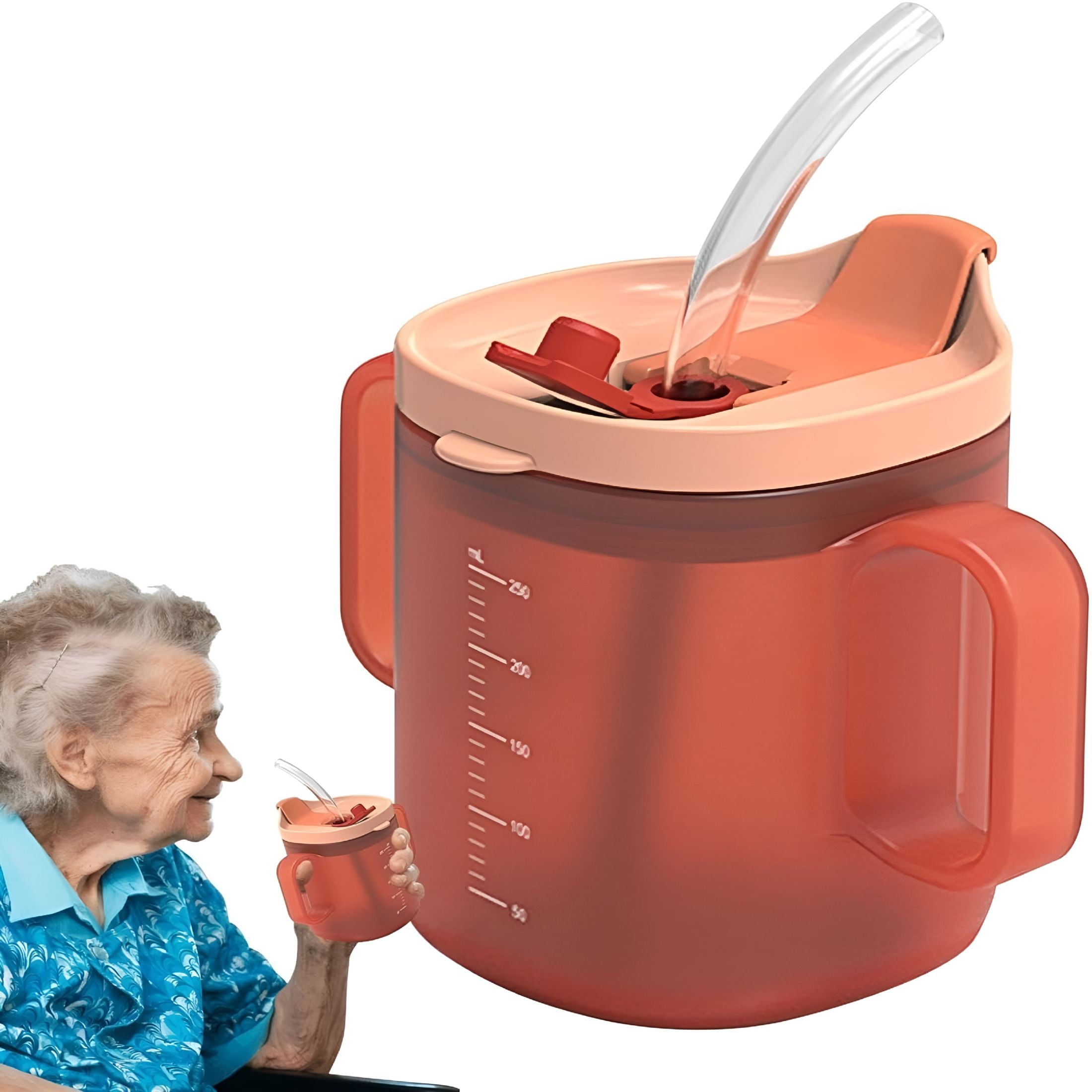 ACDANC Adult Sippy Cups for Elderly, Plastic Spill Proof Cups with 2 Handles and Lid Elderly Drinking Cups for Adults Hospital Disabled Handicapped Patients (10 oz, 300 ml)