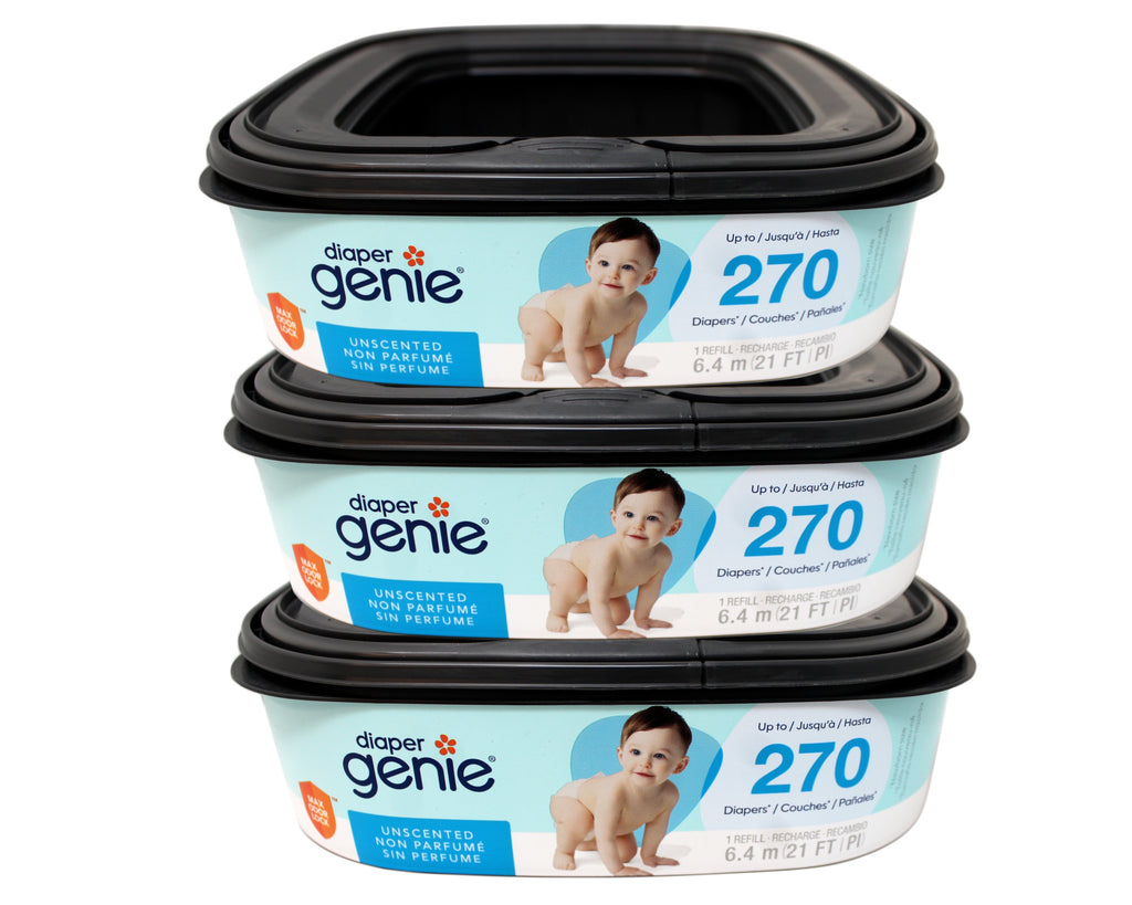 3 Pack - Diaper Genie Square Refill, can Hold up to 270 Newborn-Sized Diapers, Max Hold, Unscented