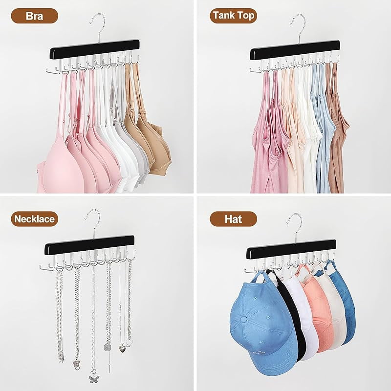 20 Hooks 2 in 1 Belt Tie Hanger for Closet Max 30 Belts with 30 Ties Capacity, Belt Tie Racks Wooden Hanger for Closet Organizer Storage “U” Fits for Belts and “One” Fits for Ties - CT47B