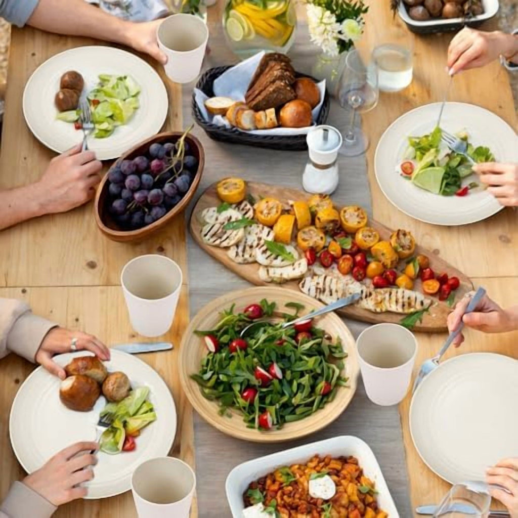 32pcs Wheat Straw Dinnerware Sets, White Dishes for 8, Plates and Bowls Sets, Reusable Plastic Plates, Microwave Dishwasher Safe, White Plastic Dinnerware Set