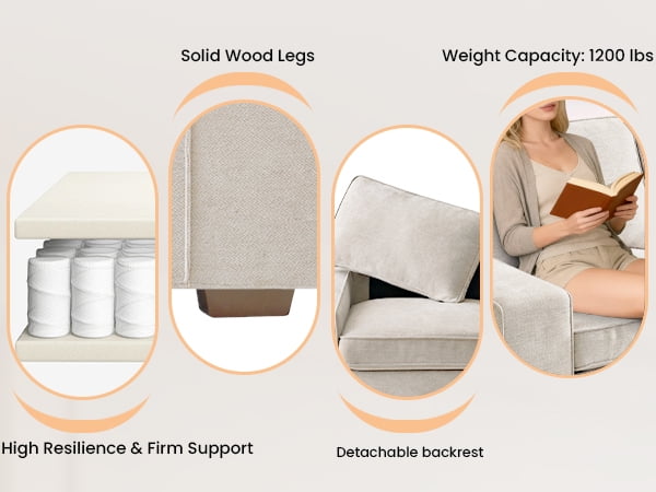 100" Comfy Sofa with Adjustable Headrest for Living Room Couches for small Apartment Furniture