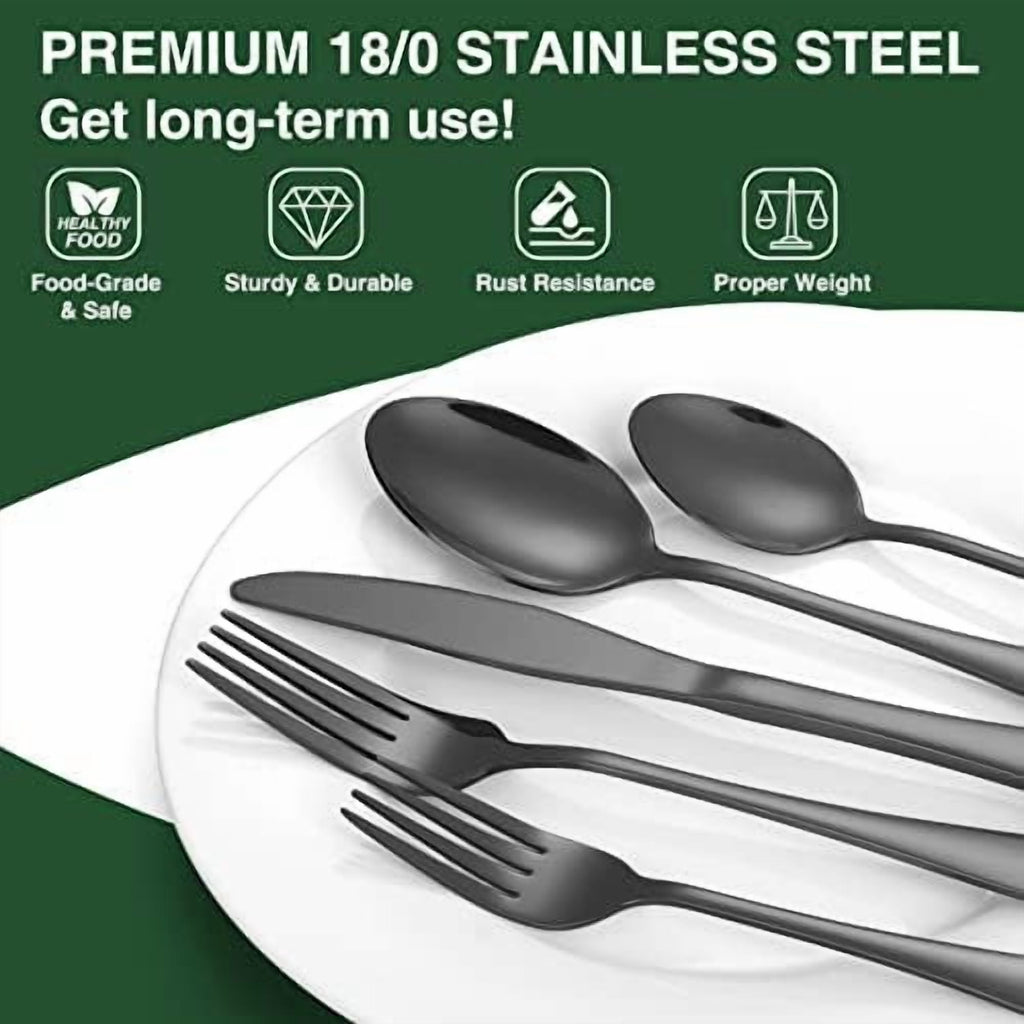 60-Piece Black Silverware Set with Organizer,  Stainless Steel Flatware for 12, Cutlery Utensil Set for Home Restaurant, Tableware Includes Knife Fork Spoon Set, Mirror Polished