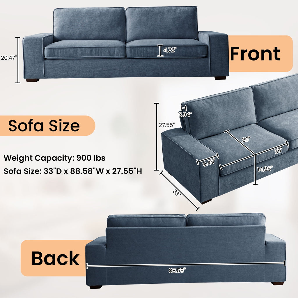 88.58" Comfy Sofa with Adjustable Headrest for Living Room Couches for small Apartment Furniture