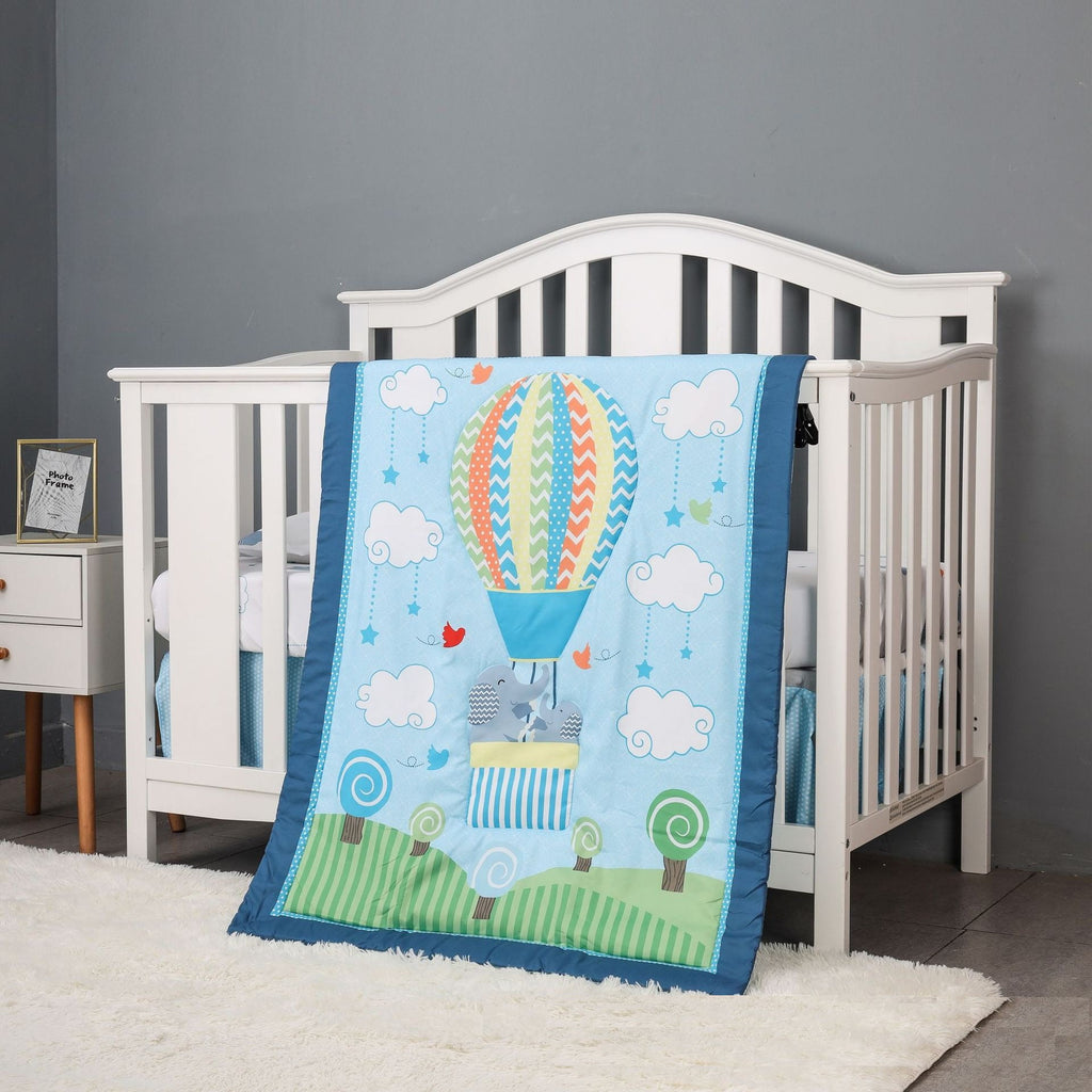 3 pieces blue ballon crib bedding set