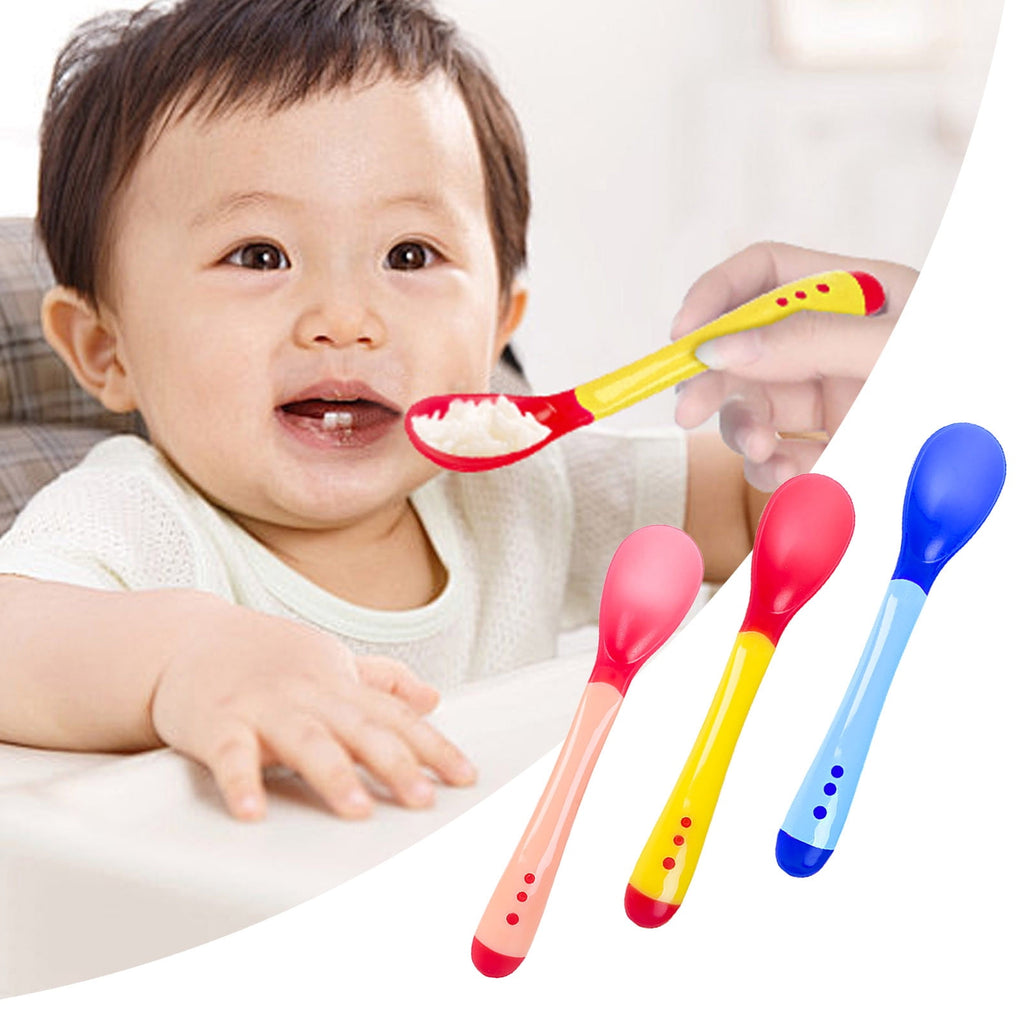 2pcs Baby Temperature Sensing Tableware Plastic Material Suitable for Feeding Easy to Use and Clean Ergonomic Handle