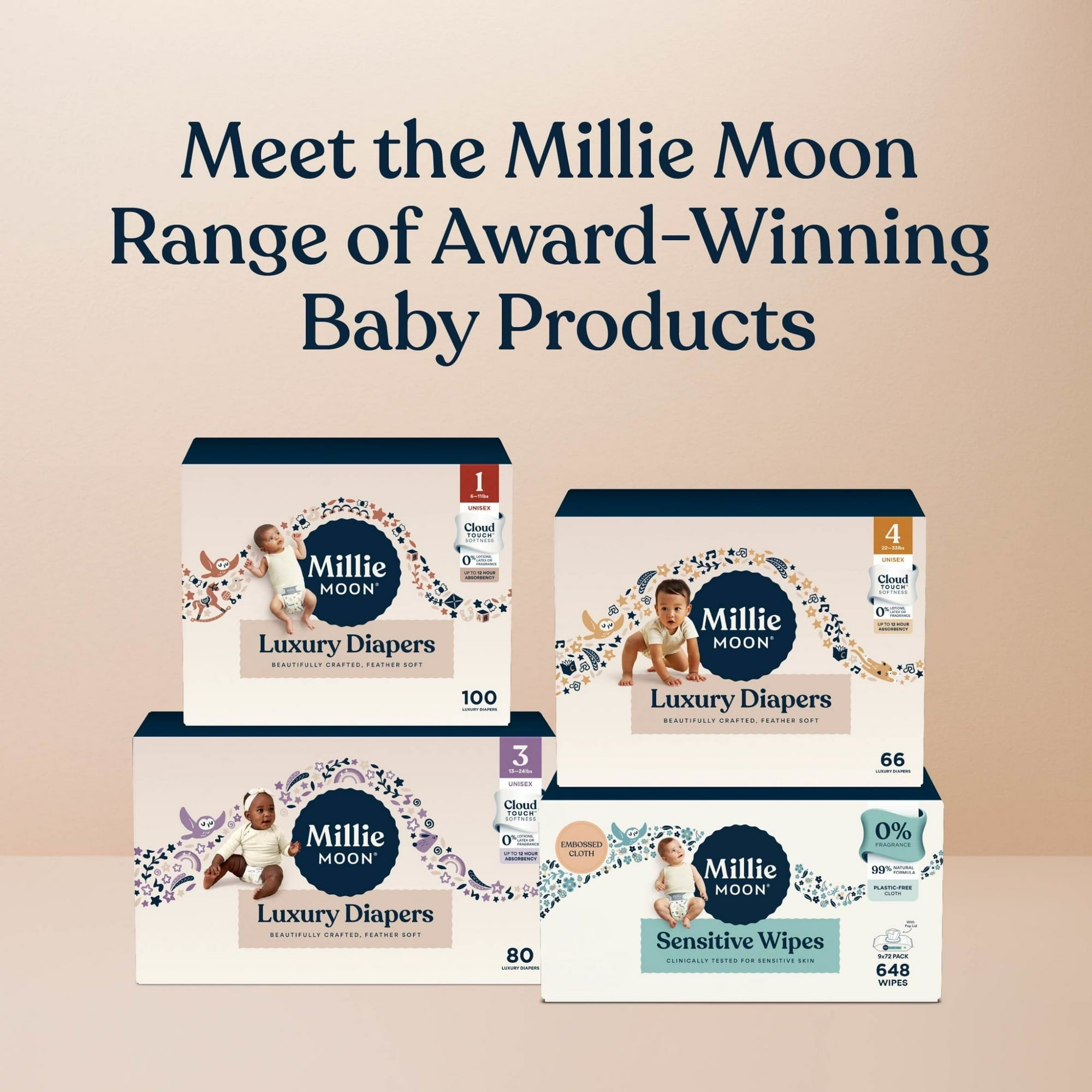 (2 pack) Millie Moon Luxury Diapers, Size 1, 100 Count