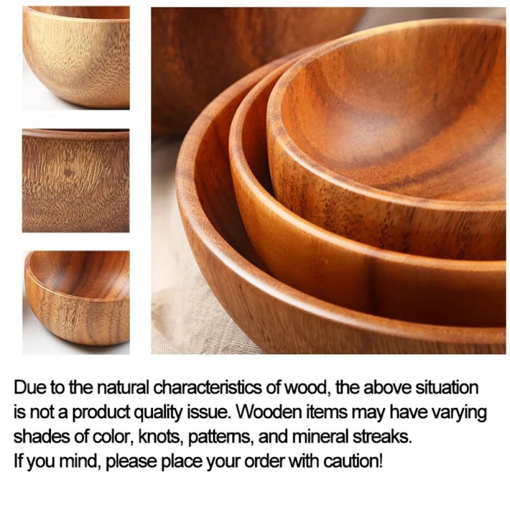 Acacia Wooden Fruit Salad Bowl, Japanese Style Rice Bowl, Single Wooden Ramadan Tableware, Utensils for Kitchen, Wood Soup Bowls