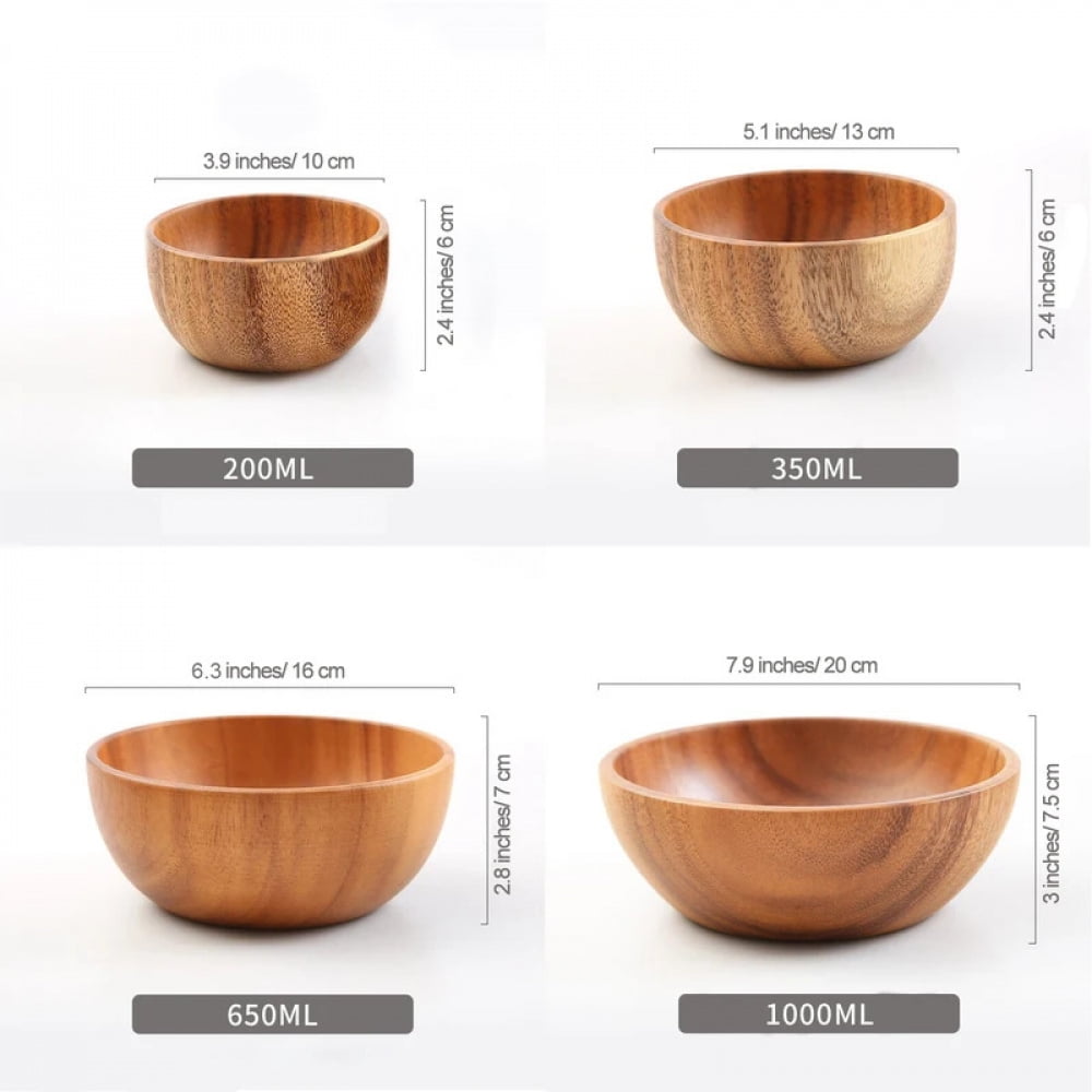 Acacia Wooden Fruit Salad Bowl, Japanese Style Rice Bowl, Single Wooden Ramadan Tableware, Utensils for Kitchen, Wood Soup Bowls