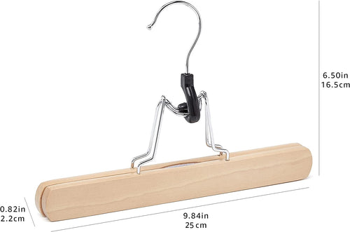 10-Pack Natural Wooden Pants Hangers, Basics Sturdy Trousers Hangers for Closet, Durable Wooden Hangers for Home Closet Storage