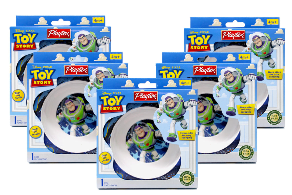 5 Pack - Playtex Toy Story Bowl,Steep sides for easy scooping, BPA Free, Designs May Vary