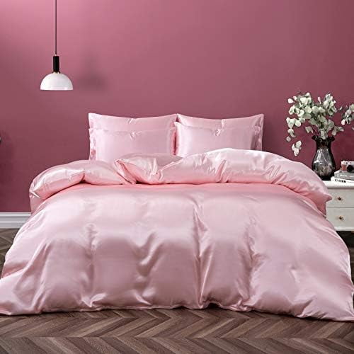 5 Pieces Satin Duvet Cover Full/Queen Size Set, Luxury Silky Like Blush Pink Duvet Cover Bedding Set with Zipper Closure, 1 Duvet Cover + 4 Pillow Cases (No Comforter)