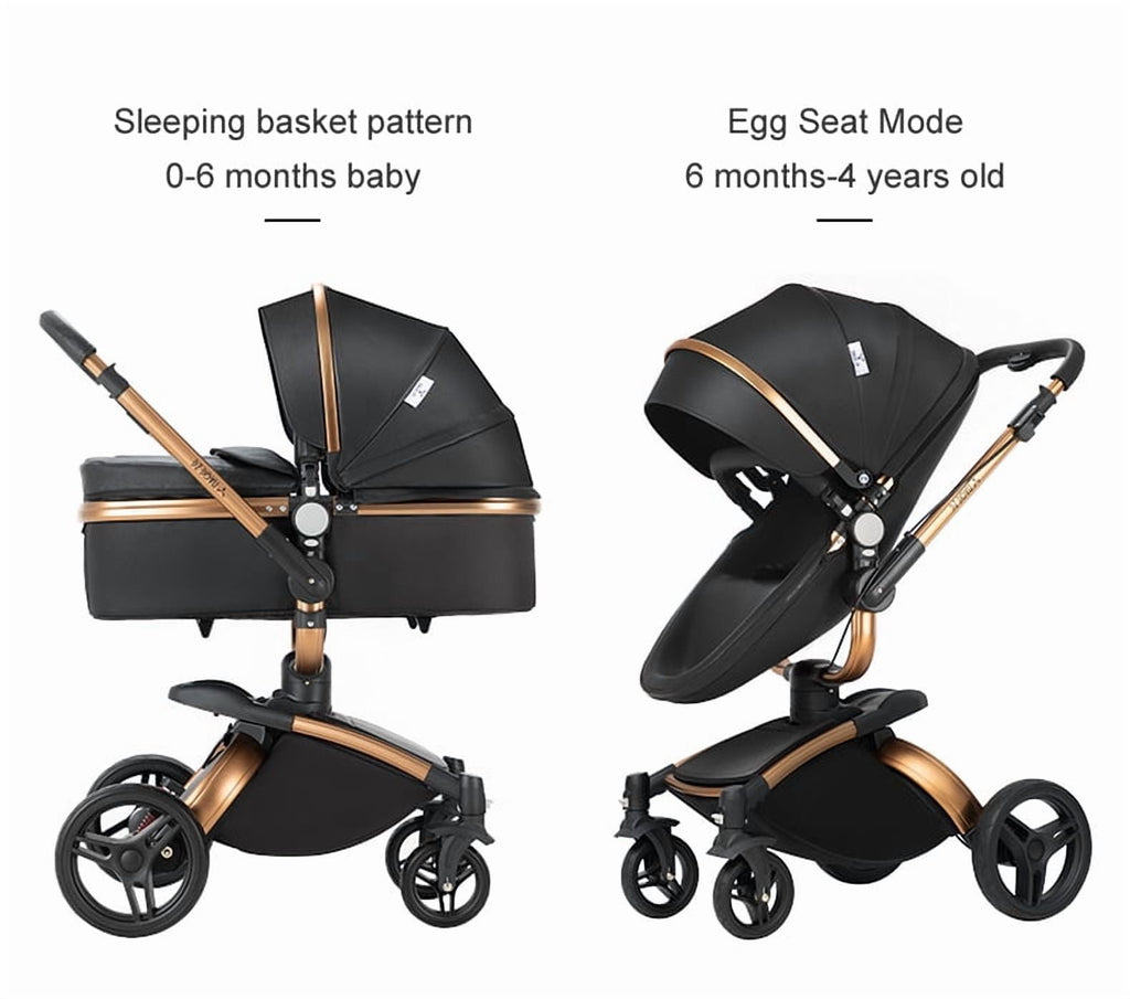 2 in 1 Convertible Baby Stroller ,Reversible Travel Stroller with Foldable Carriage,  Removable Bassinet Pram for Newborns,Infant,Unisex,BLACK