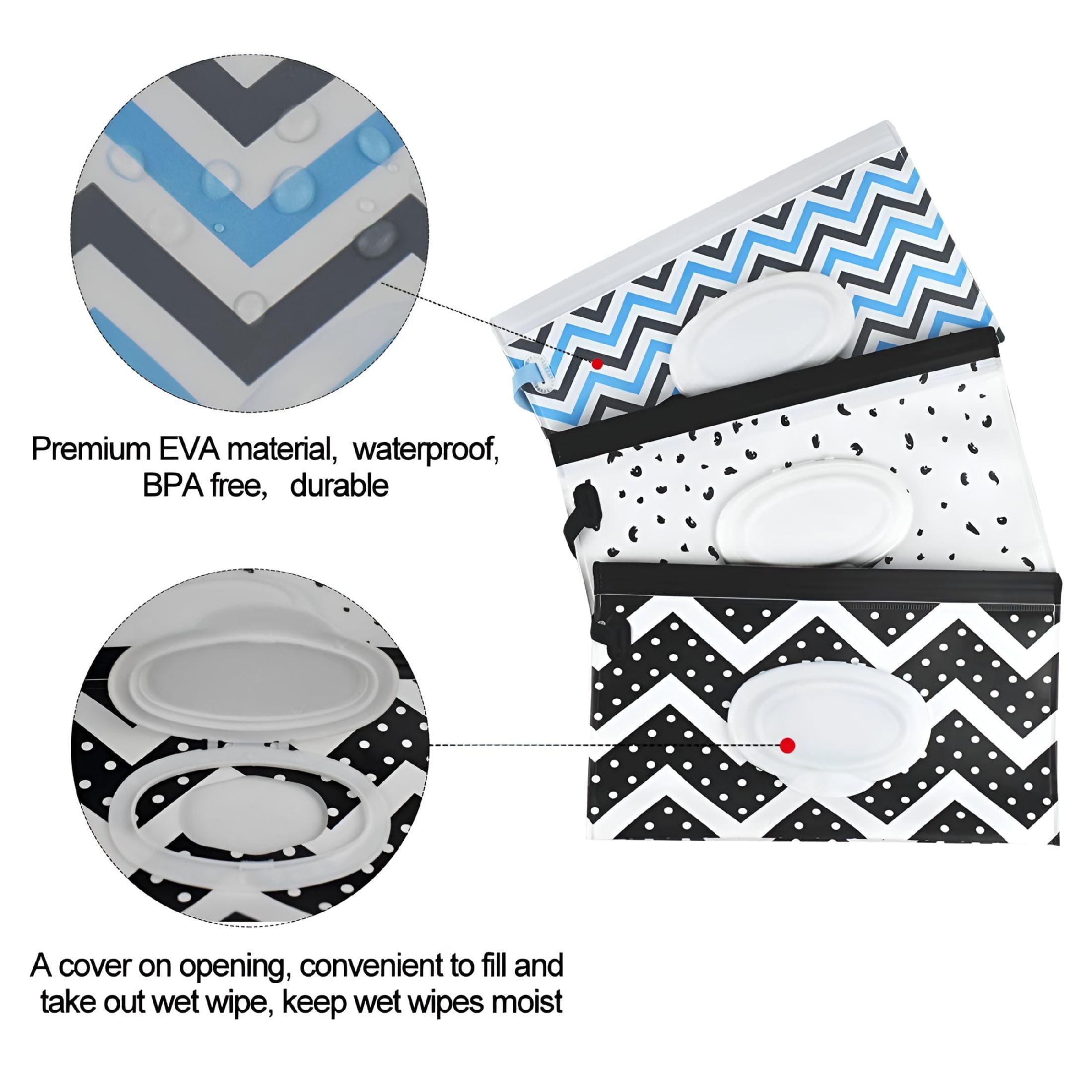 ACDANC 3Pcs Baby Wipes Dispenser Portable Wet Wipe Dispenser Bag Reusable Travel Baby Wipes Container Refillable Wet Wipe Carrying Case Holder for Diaper Bag Lightweight Travel Wipes Dispenser Cases