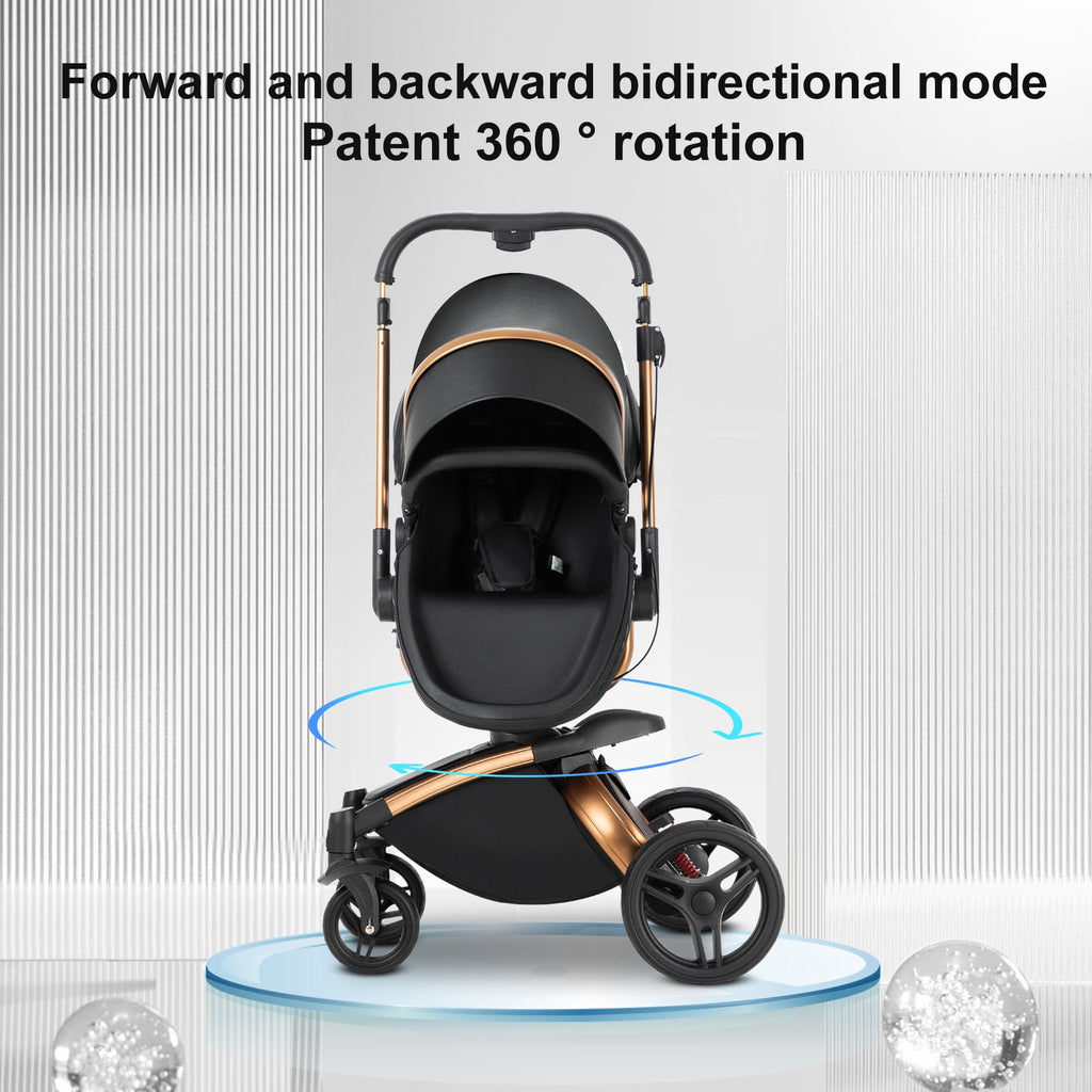 2 in 1 Convertible Baby Stroller ,Reversible Travel Stroller with Foldable Carriage,  Removable Bassinet Pram for Newborns,Infant,Unisex,BLACK