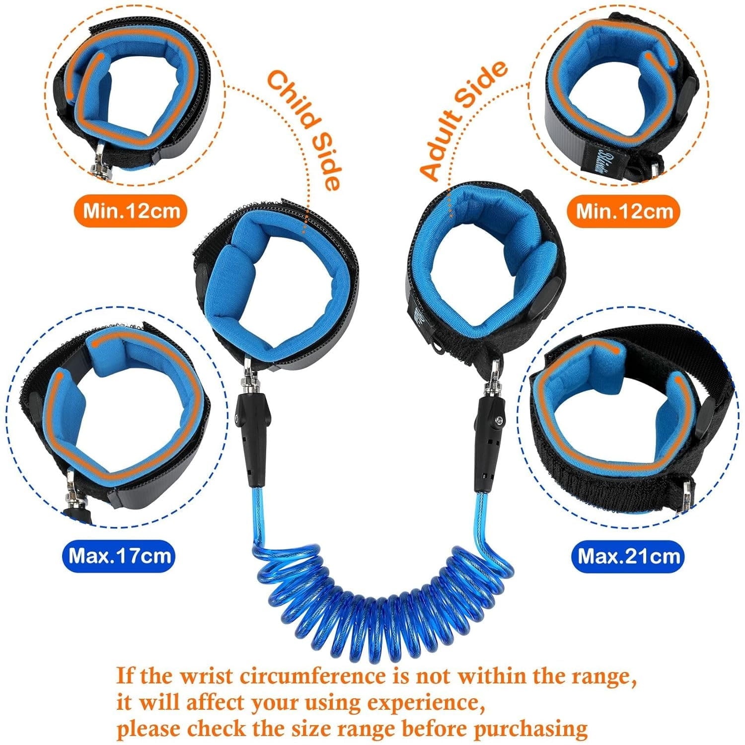 2 Packs Anti Lost Wrist Link Safety Wrist Link for Toddlers,Anti Lost Wrist Link for Kids,Babies & Kids（Orange + Blue）