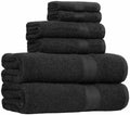 6 Piece Oversized Fade resistant Towel set, 100% Cotton towels for bathroom, soft and absorbent, 2 Bath Towels, 2 Hand Towels and 2 Washcloths bathroom towel set, Black