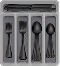 60-Piece Black Silverware Set with Organizer,  Stainless Steel Flatware for 12, Cutlery Utensil Set for Home Restaurant, Tableware Includes Knife Fork Spoon Set, Mirror Polished