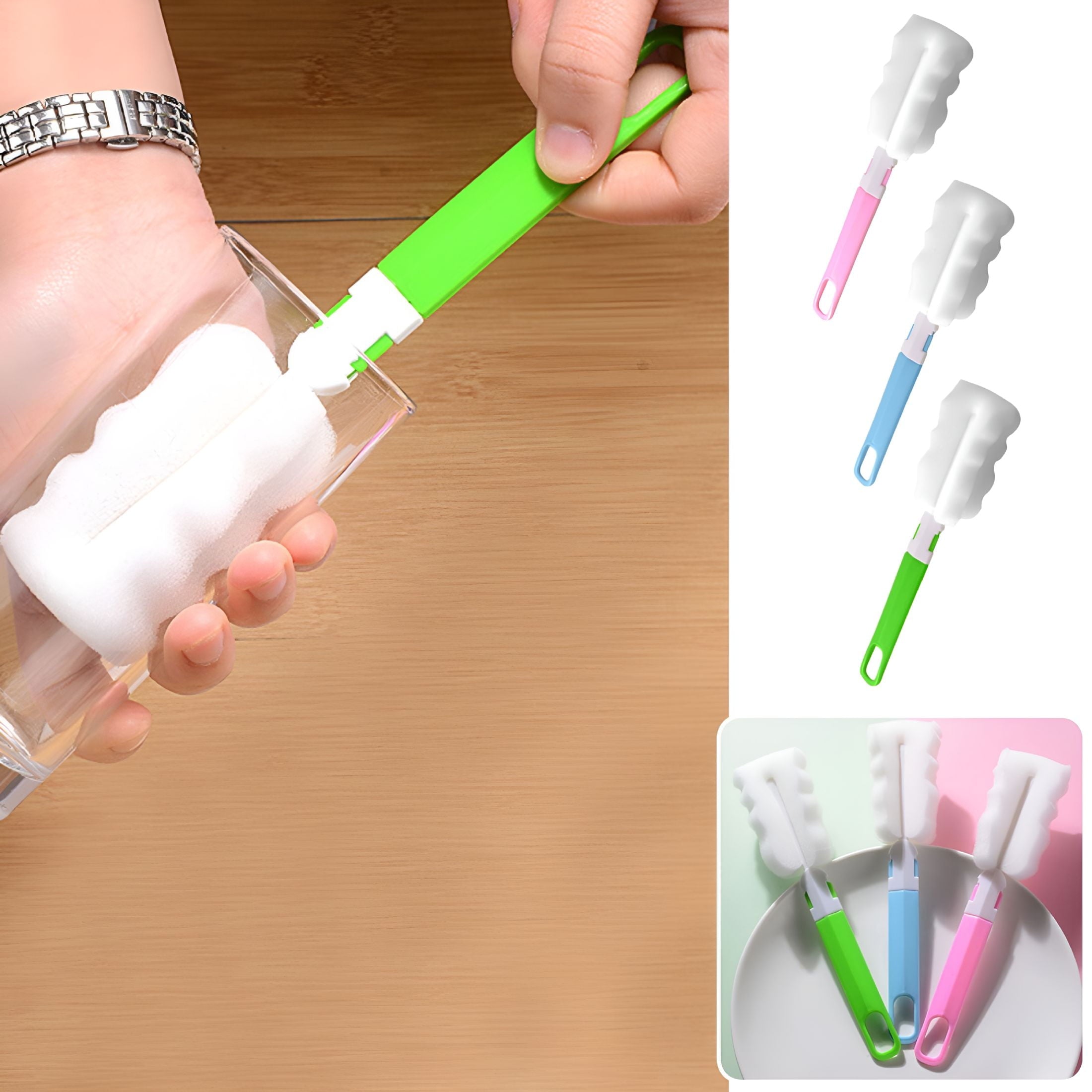 ACDANC 3PCS Bottle Brush Set Long Sponge Bottle Cleaning Brushes Baby Bottle Cleaner Brush