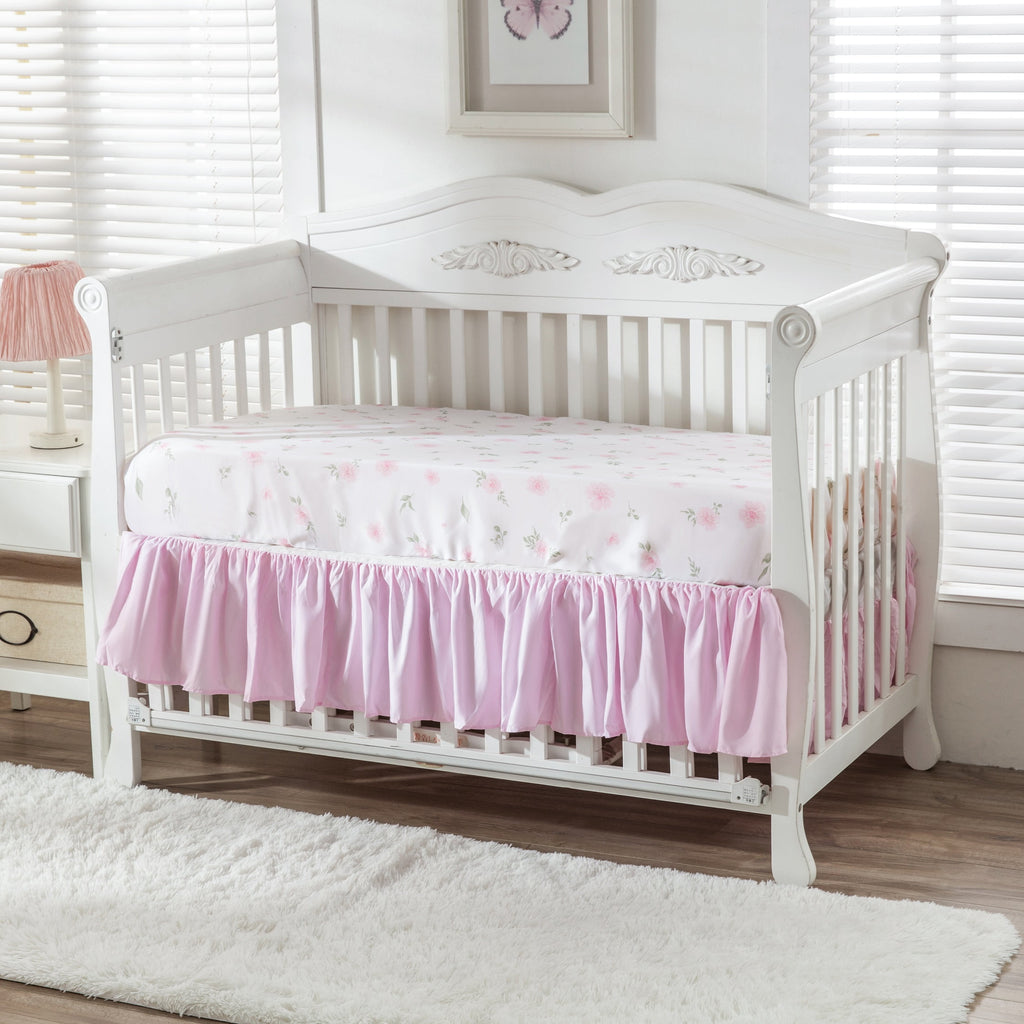 3 pieces pink flowers crib bedding set