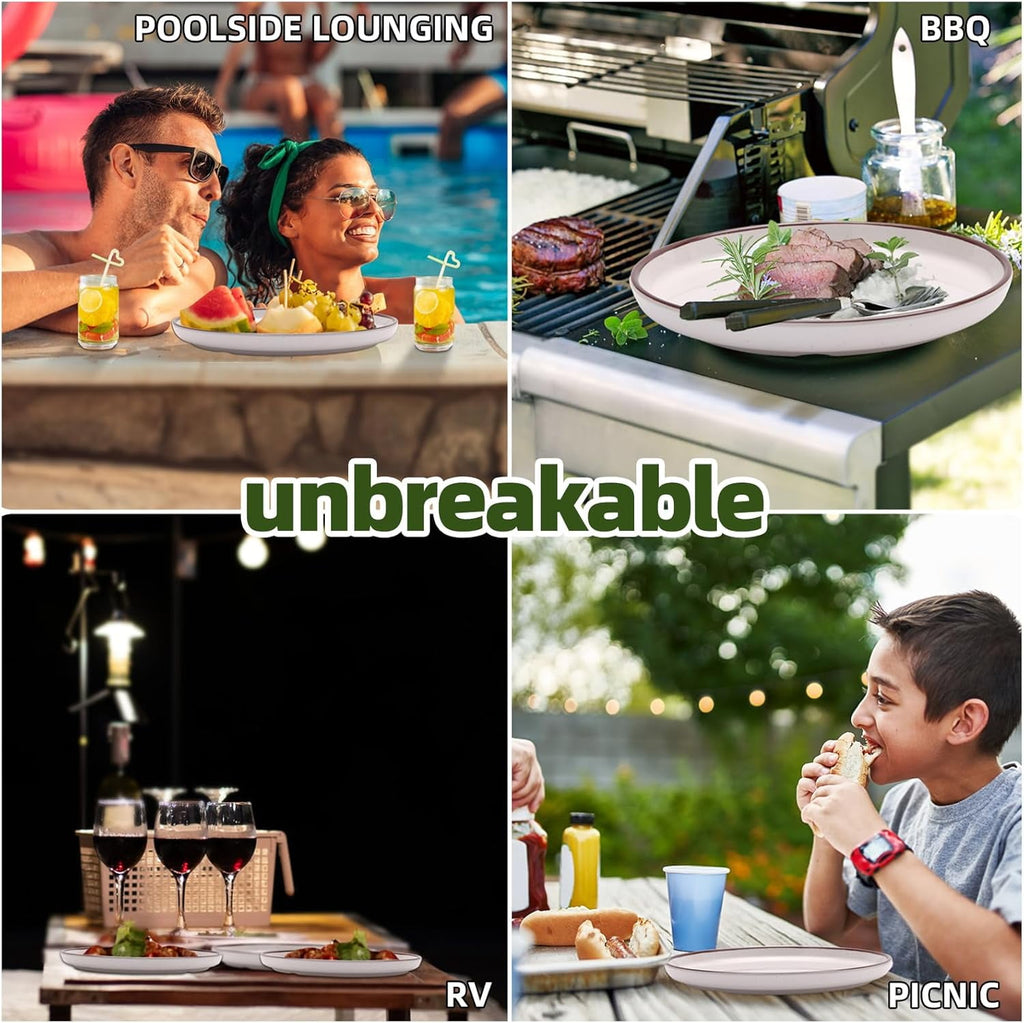 12-Piece Melamine Dinnerware Sets – Unbreakable Plates & Bowls Sets for Outdoor, Camping, Picnic, Party – Durable Dishware Sets, Lightweight & Shatterproof (White)