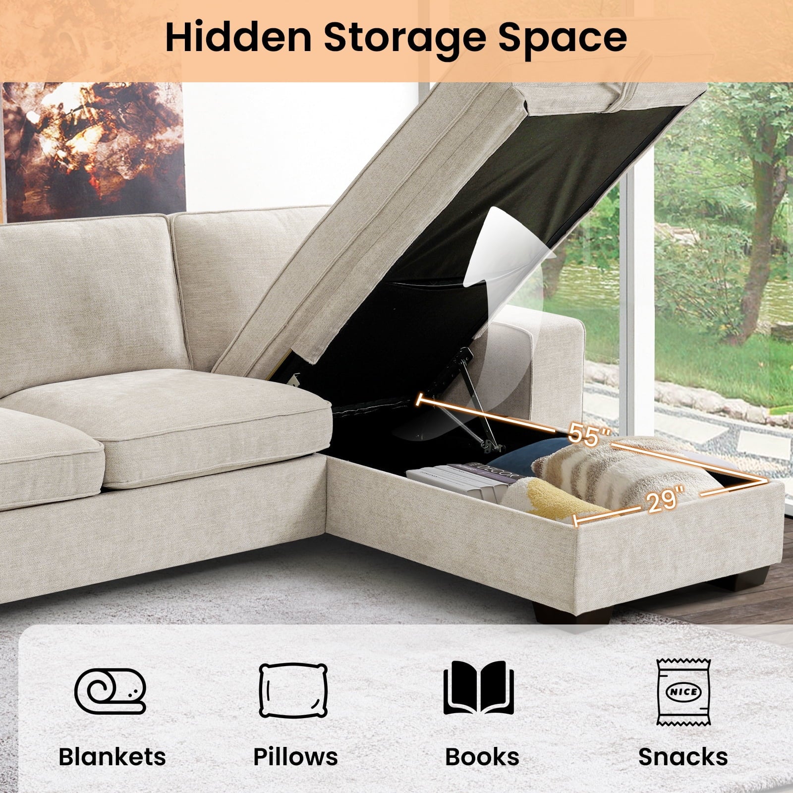 100" Comfy Sofa with Adjustable Headrest for Living Room Couches for small Apartment Furniture