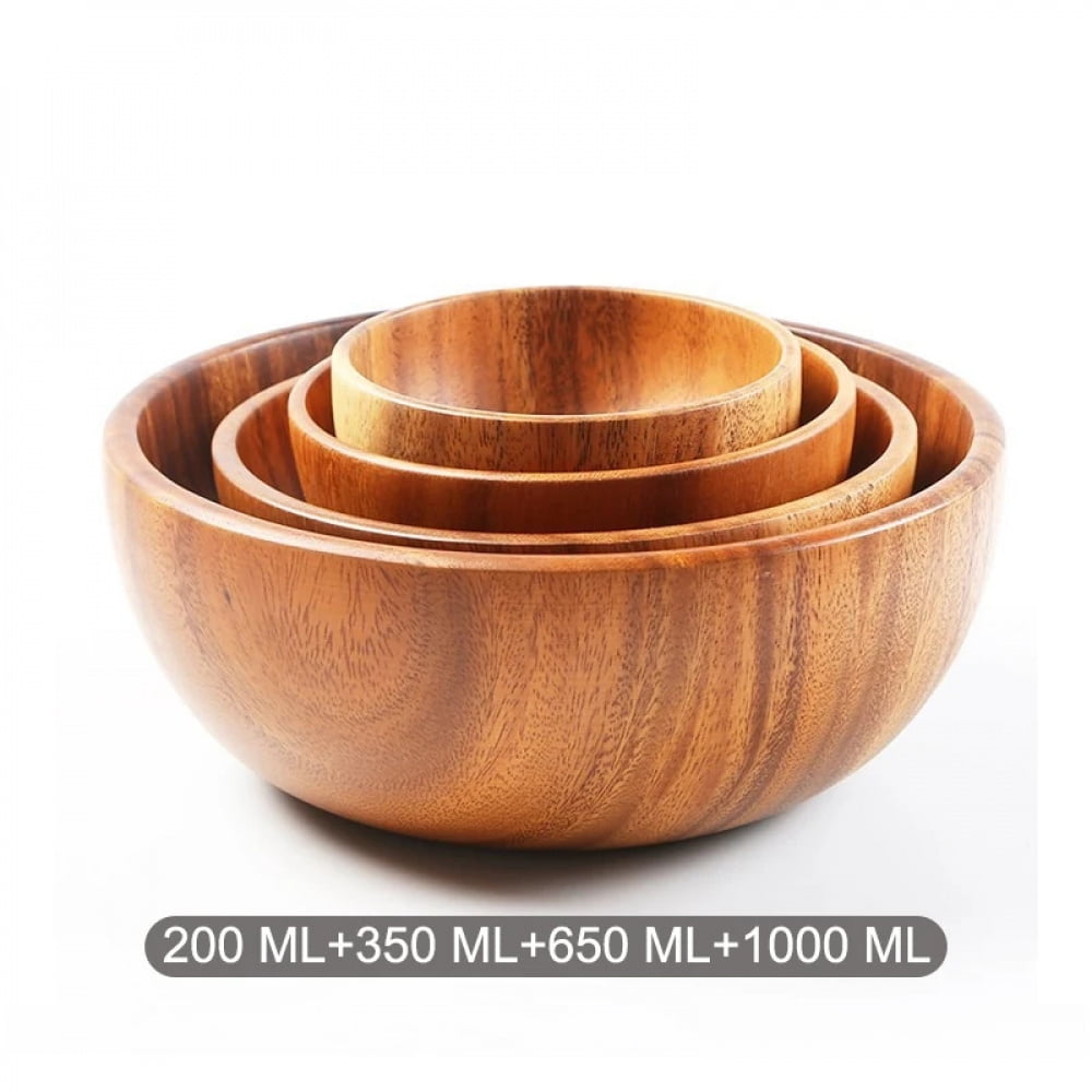 Acacia Wooden Fruit Salad Bowl, Japanese Style Rice Bowl, Single Wooden Ramadan Tableware, Utensils for Kitchen, Wood Soup Bowls